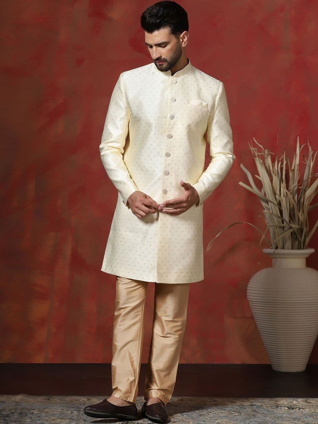 SOURAGYA Embroidered Mandarin Collar Sherwani - view 1