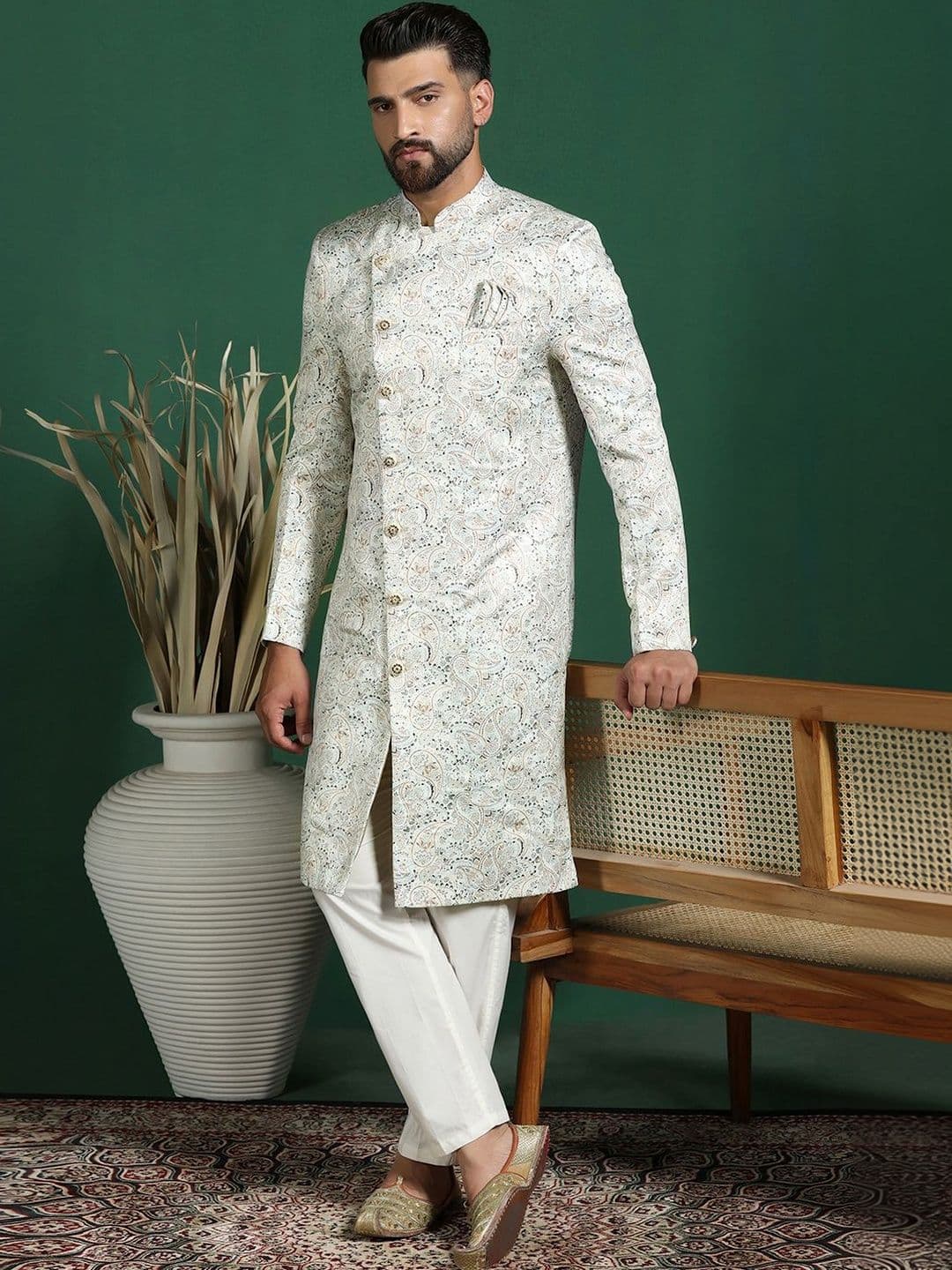 SOURAGYA Embroidered Mandarin Collar Sherwani - view 1