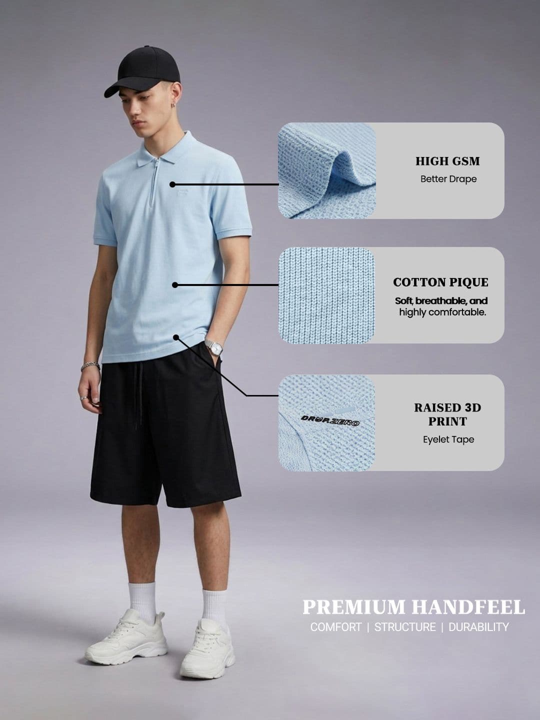 Drop Zero by Glitchez Polo Collar Cotton Pique Pure Cotton T-shirt - view 1