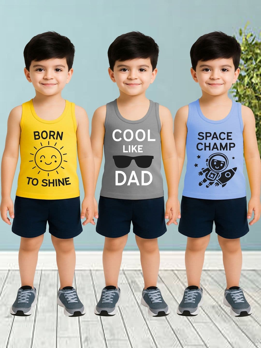 KidBee Boys Pack Of 3 Printed Cotton Round Neck Innerwear Vests - view 1