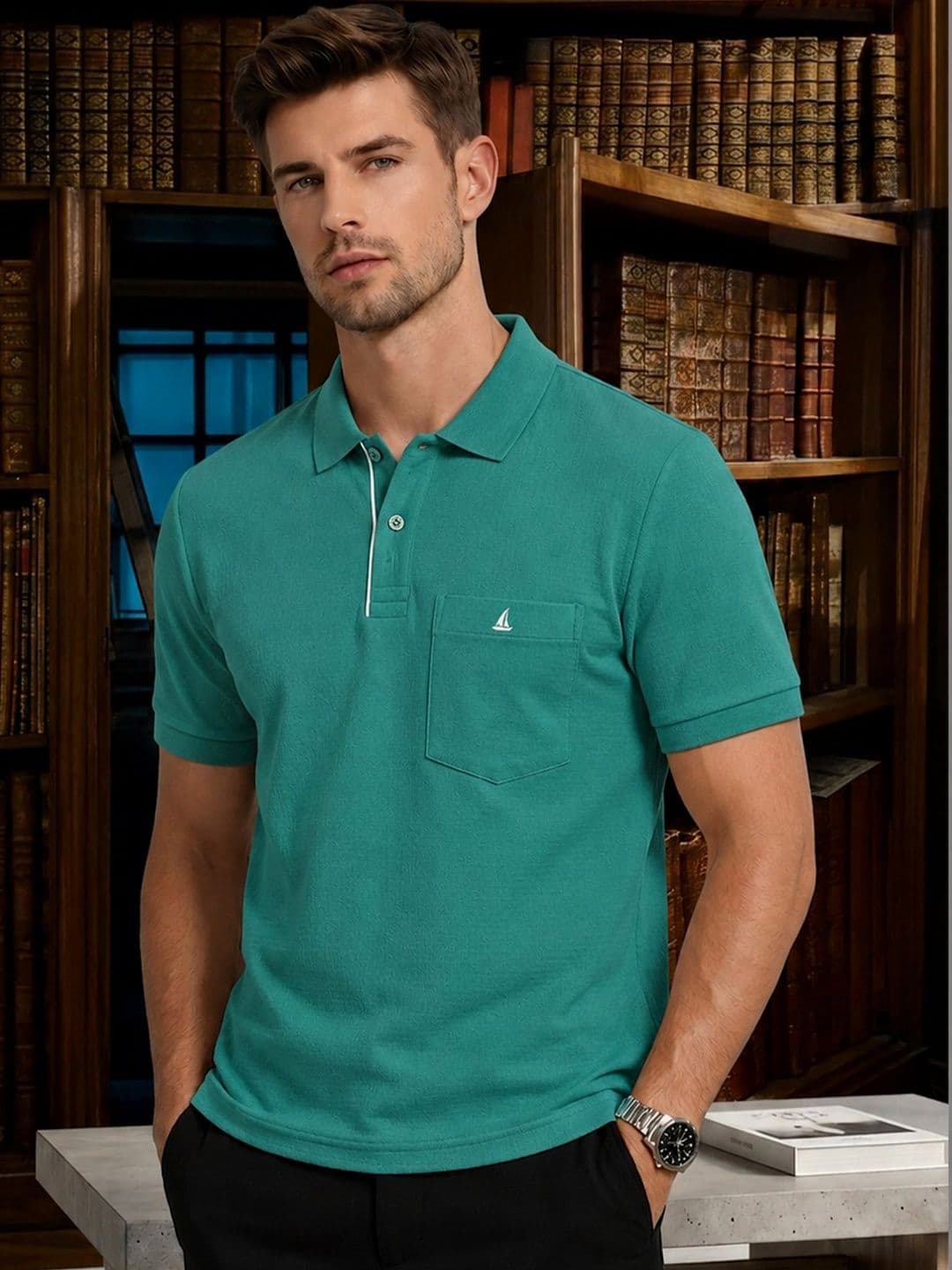 Utopium Men Brand Logo Polo Collar Pockets T-shirt - view 1