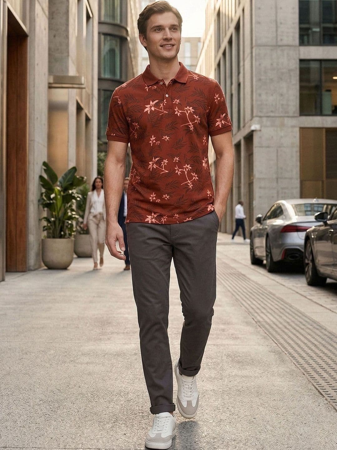 Mast & Harbour Men Floral Printed Polo Collar Tropical T-shirt - view 1