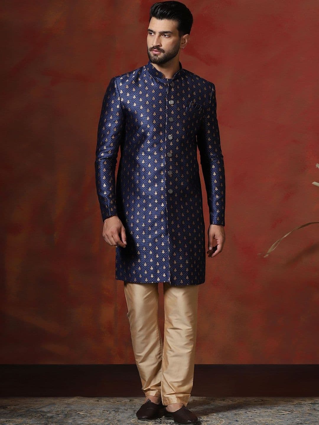 SOURAGYA Embroidered Mandarin Collar Sherwani - view 1