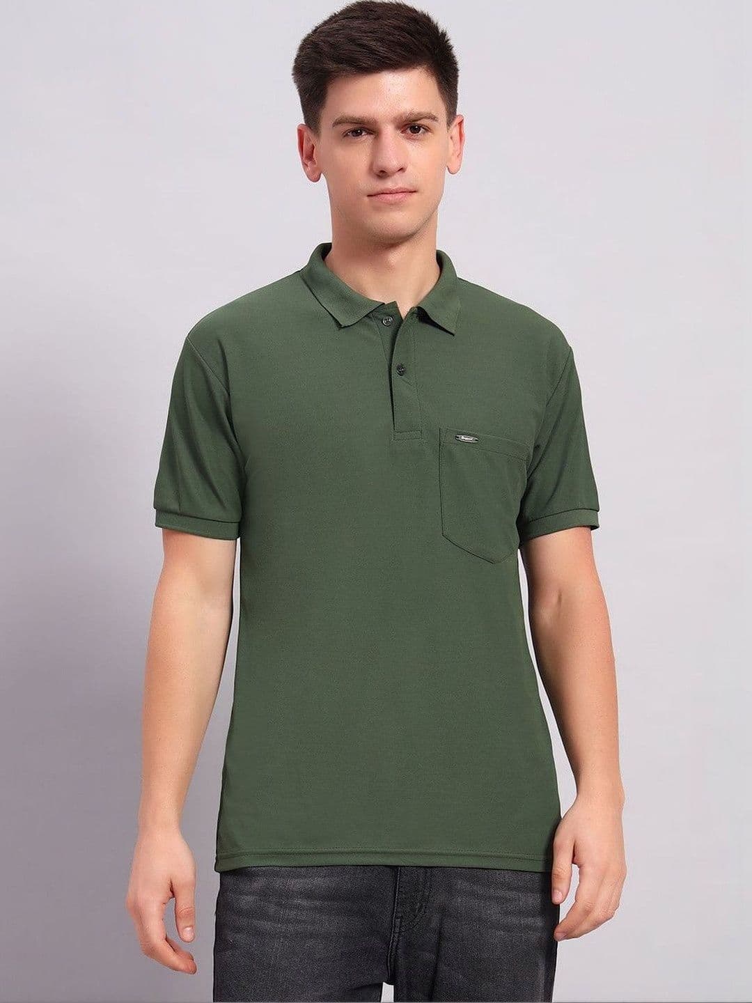 Resilience Olive Green Polo Collar Regular Fit T-shirt - view 1