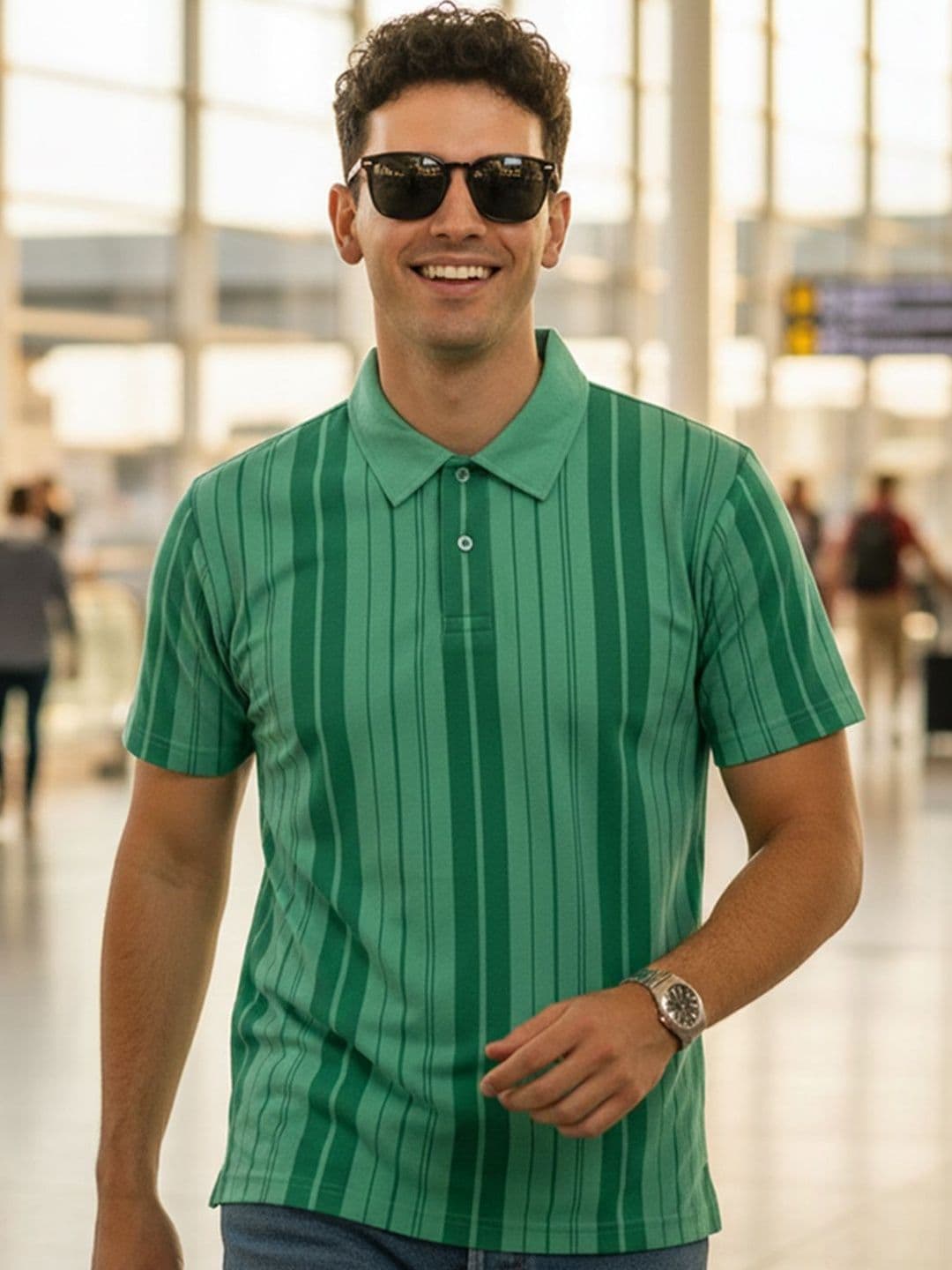 HERE&NOW Men Striped Polo Collar T-shirt - view 1