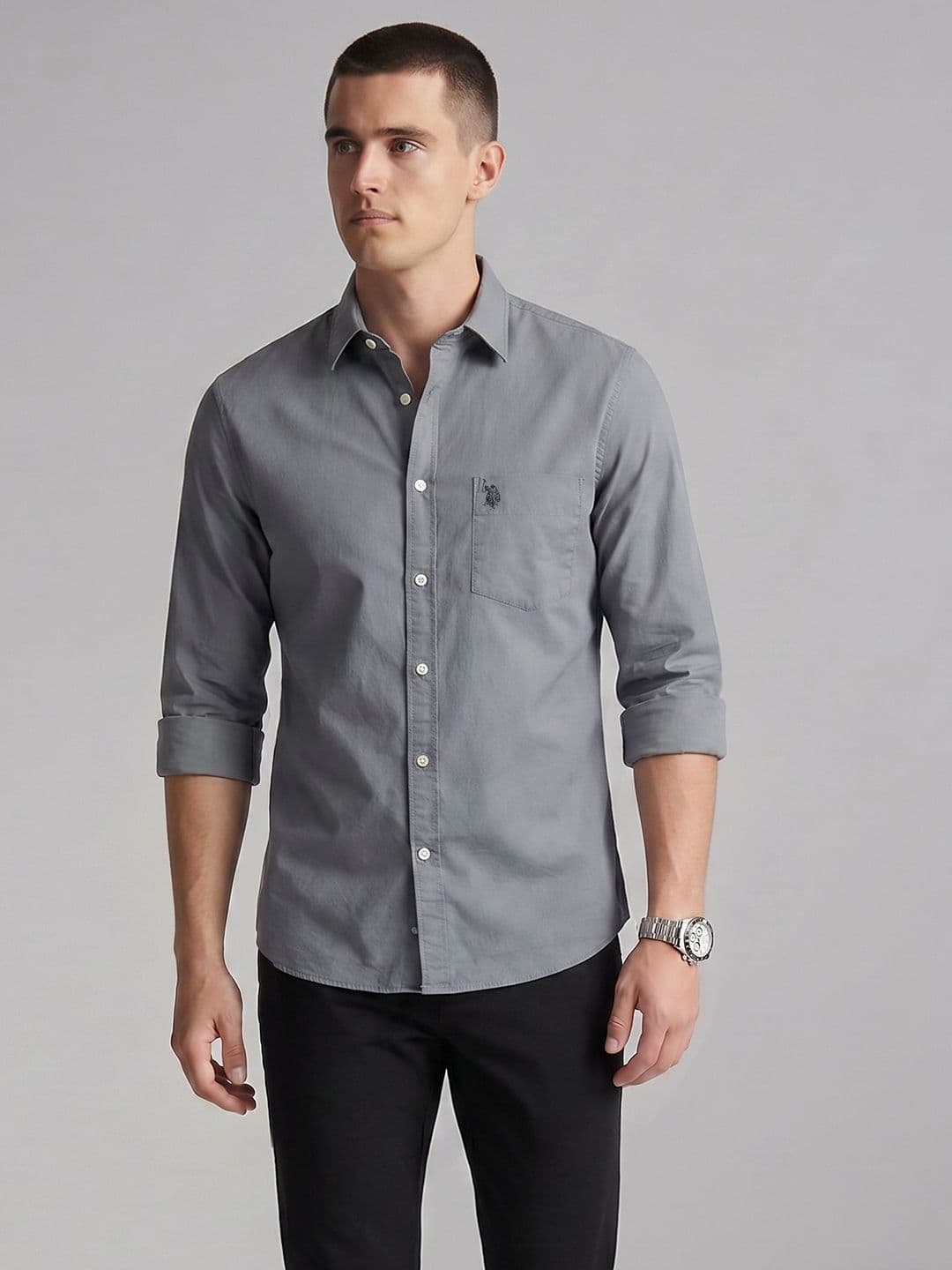 U.S. Polo Assn. Spread Collar Pure Cotton Tailored Fit Casual Shirt - view 1