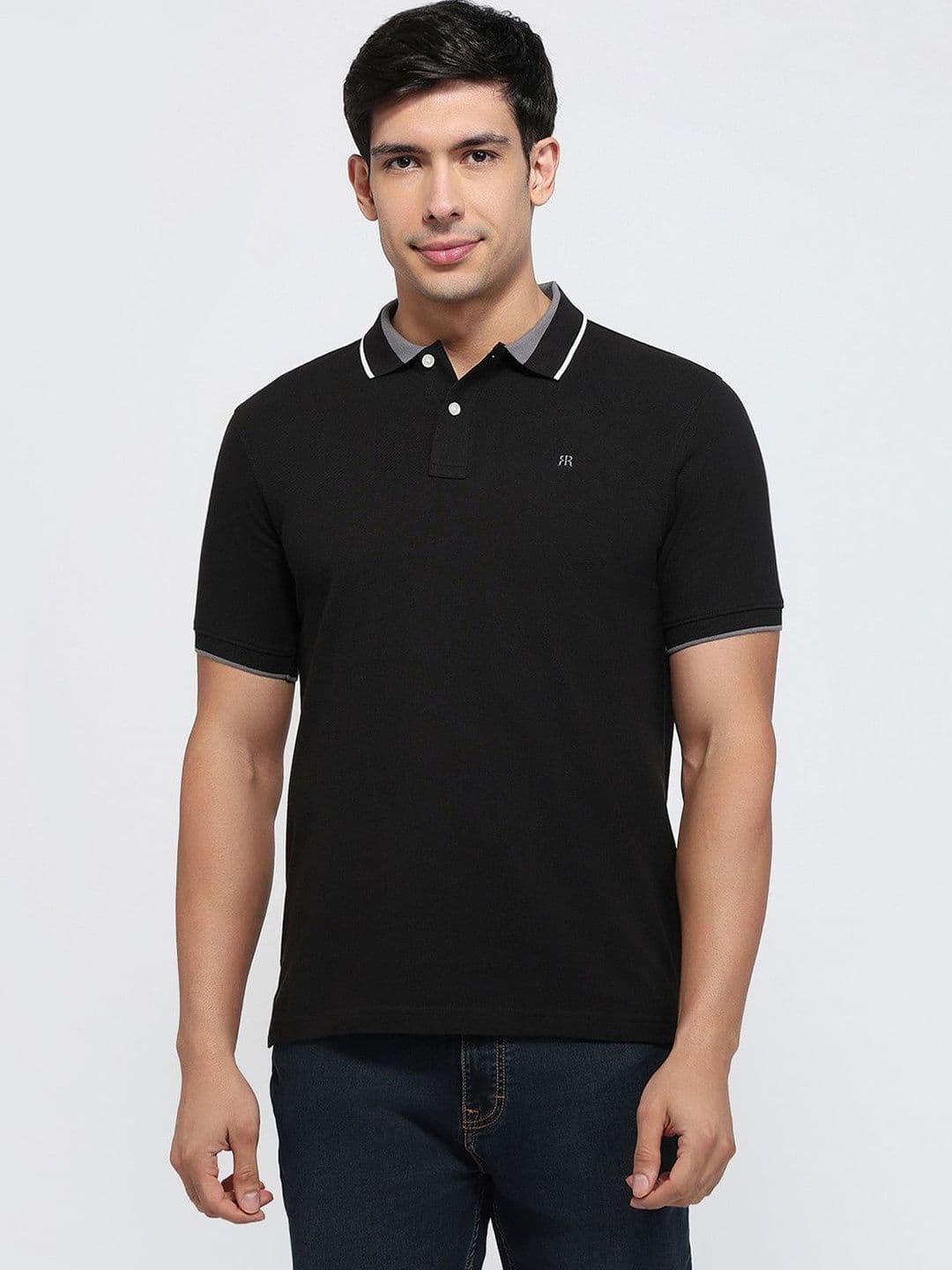 Raymond Men Brand Logo Polo Collar Pure Cotton Slim Fit T-shirt - view 1