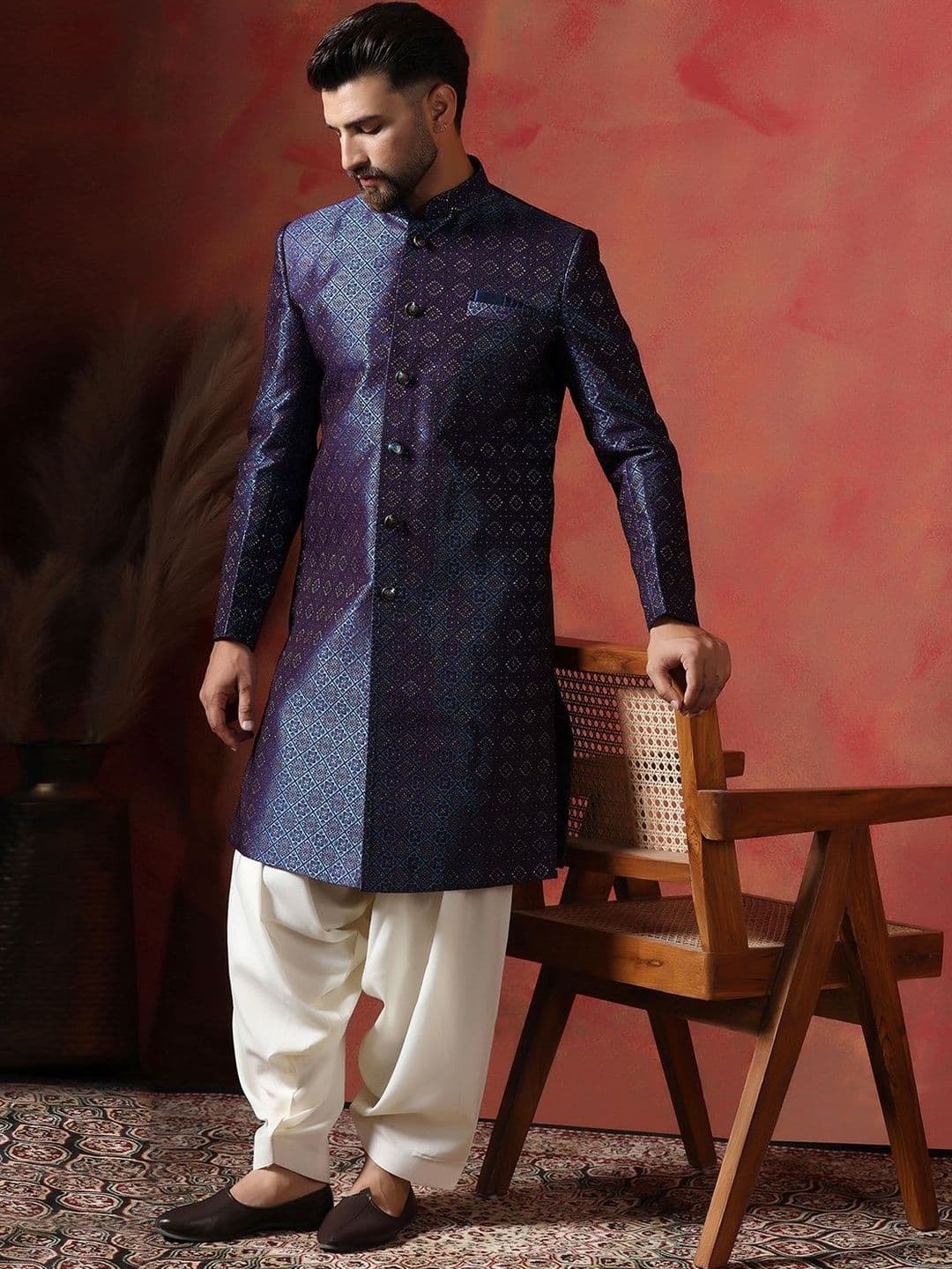 SOURAGYA Embroidered Mandarin Collar Sherwani - view 1