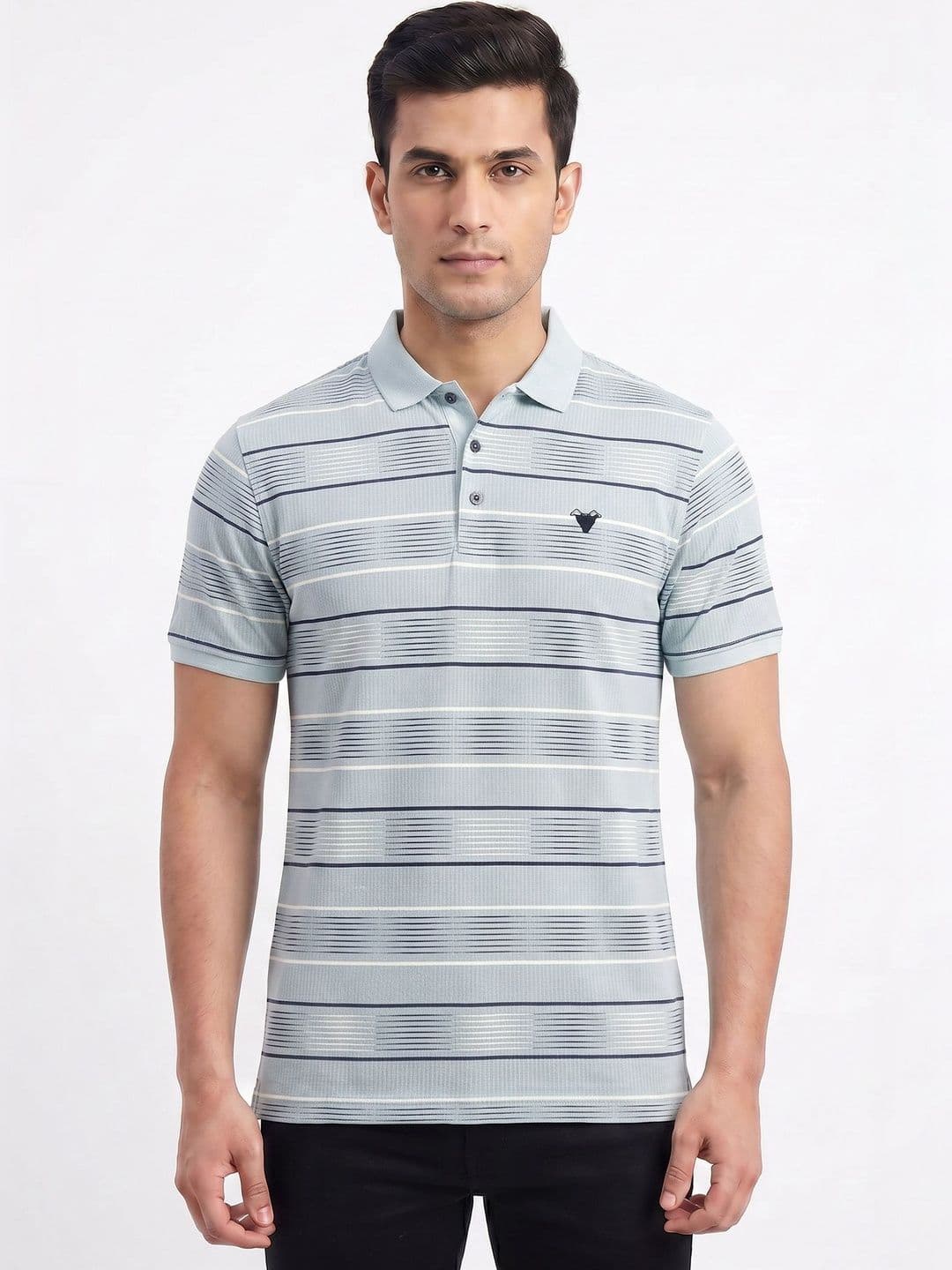 Plugin Men Striped Polo Collar T-shirt - view 1