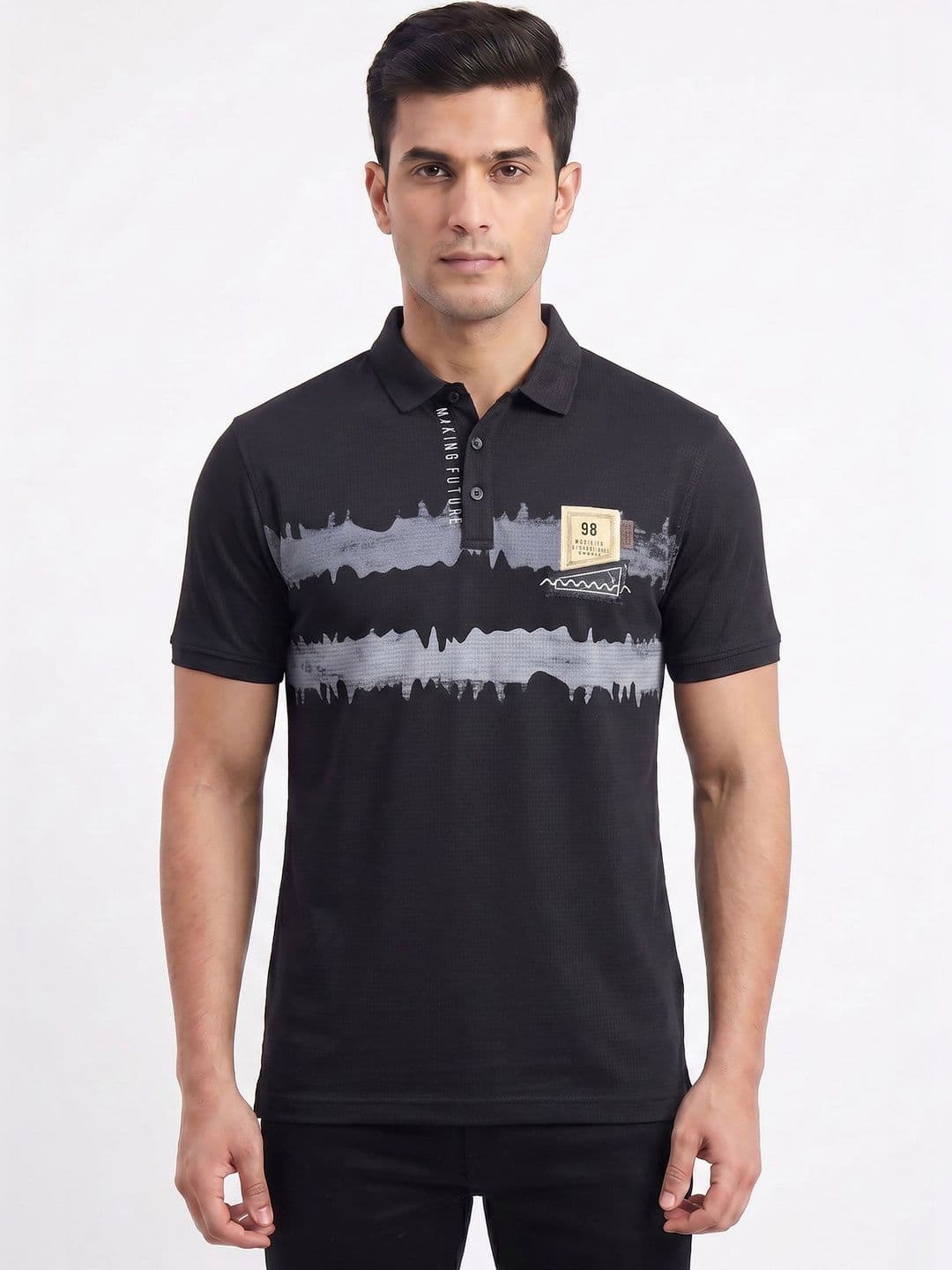 Plugin Men Striped Polo Collar T-shirt - view 1