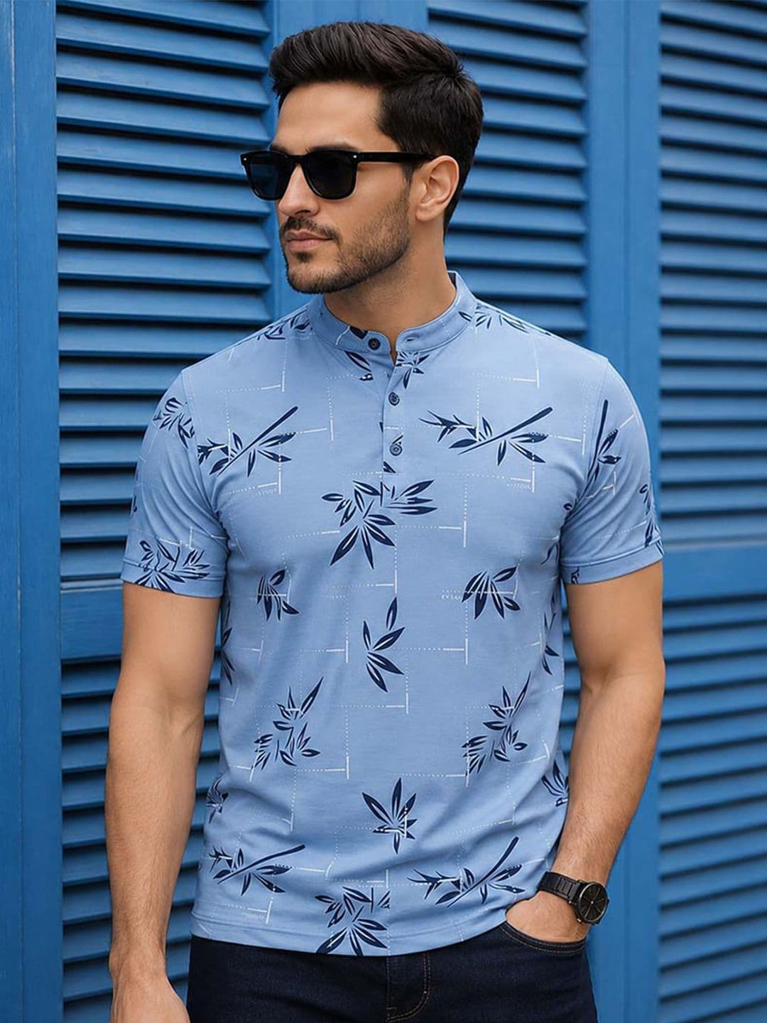 Moda Rapido Men Floral Printed Mandarin Collar T-shirt - view 1