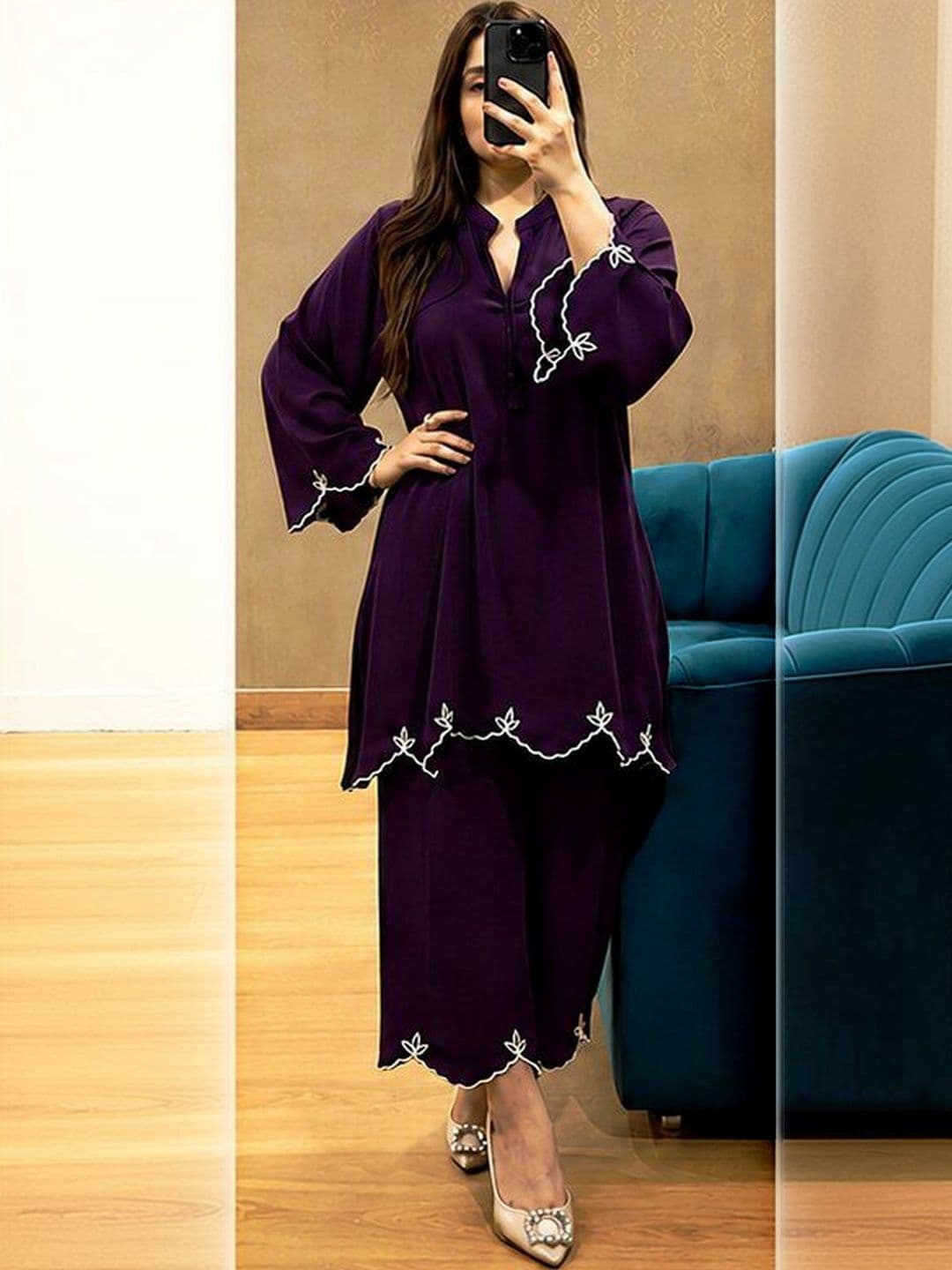 kipek Embroidered Tunic with Palazzos - view 1