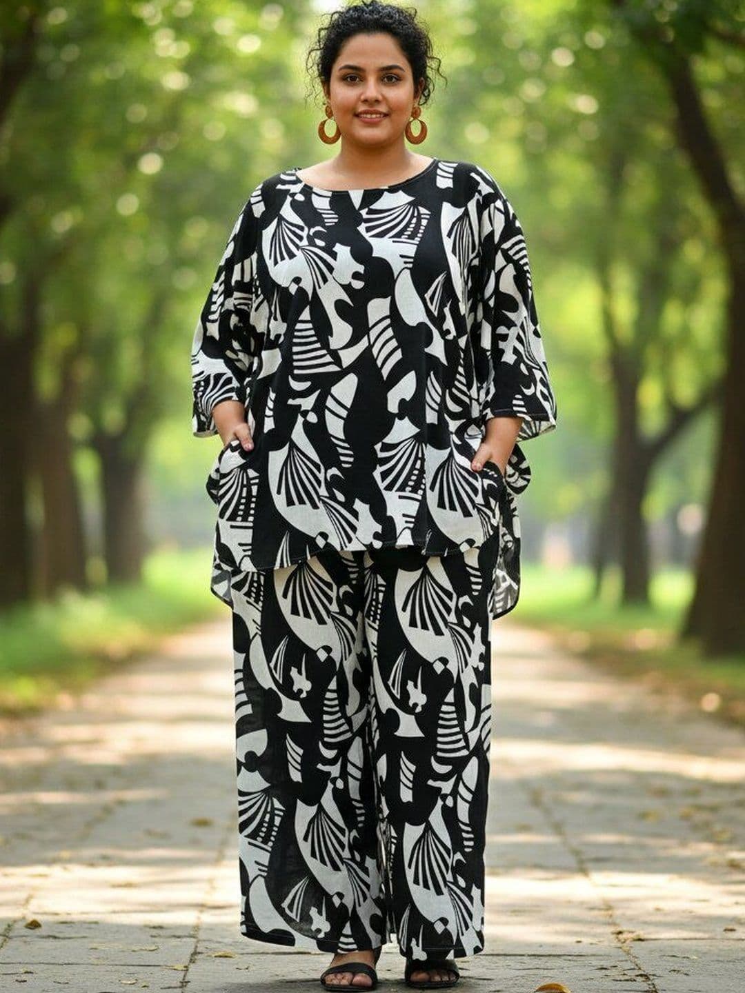 Sztori Cotton Printed Top with Palazzos - view 1
