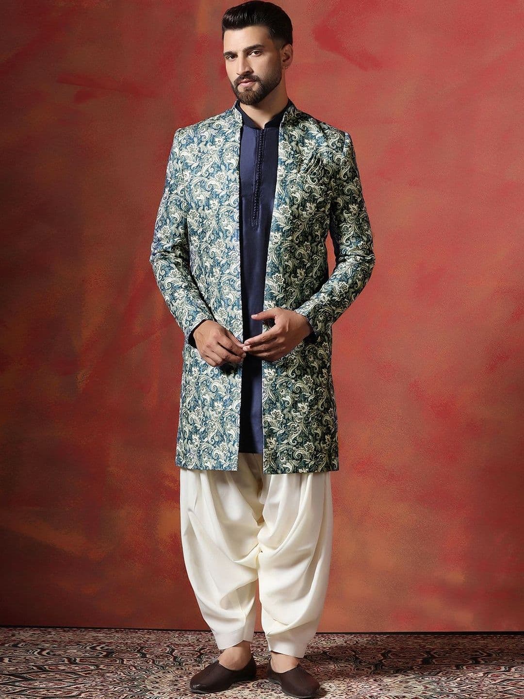 SOURAGYA Embroidered Mandarin Collar Sherwani - view 1