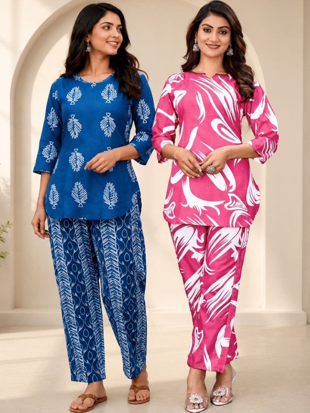 MULOBA FAB Pack Of 2 Indigo Printed Tunic with Trousers - view 1