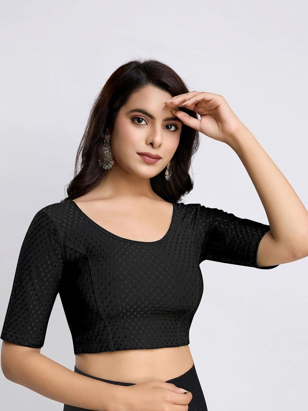 HERE&NOW Woven Design Fully Strechable Cotton Saree Blouse - view 1