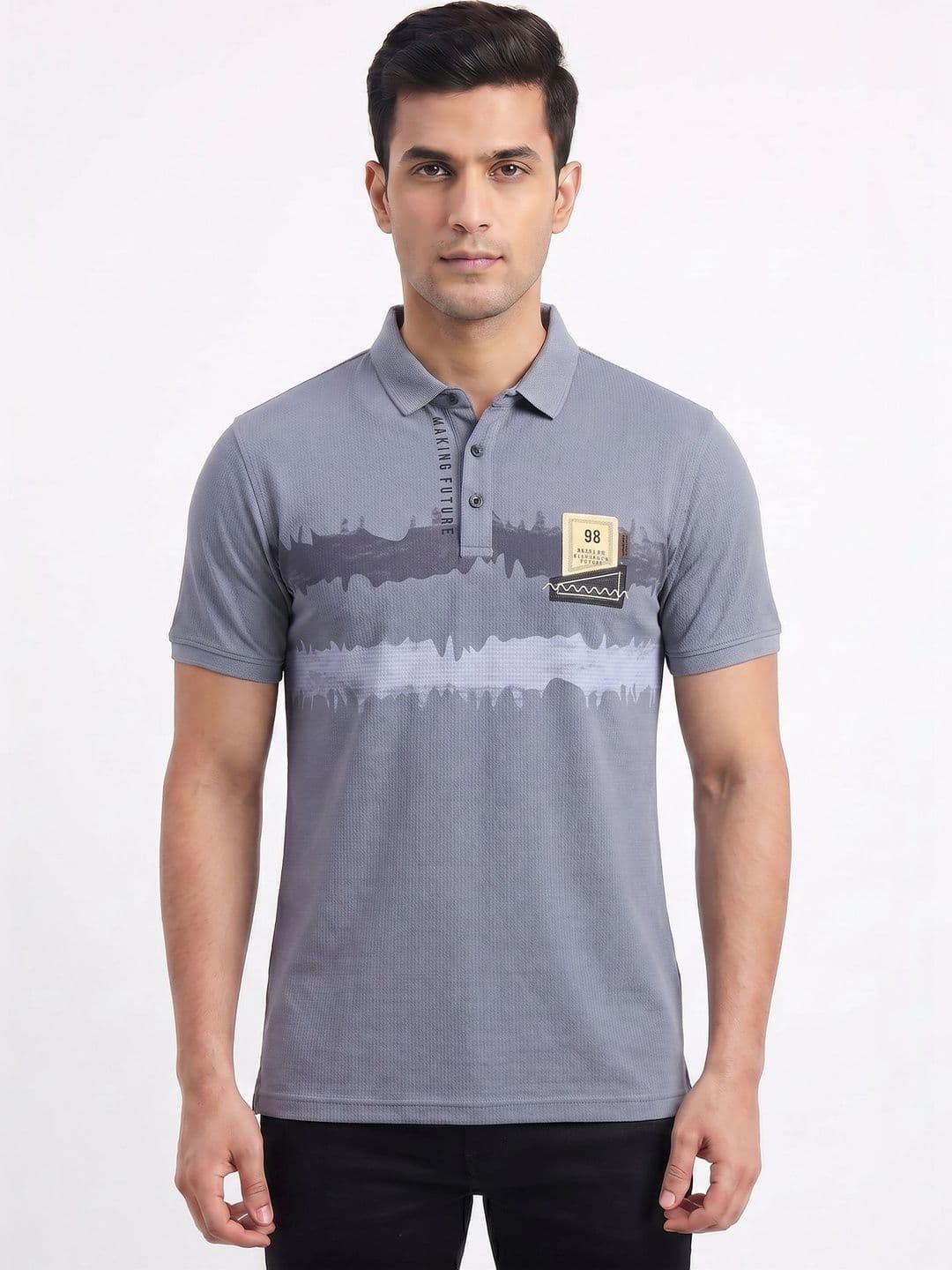 Plugin Men Polo Collar Applique T-shirt - view 1