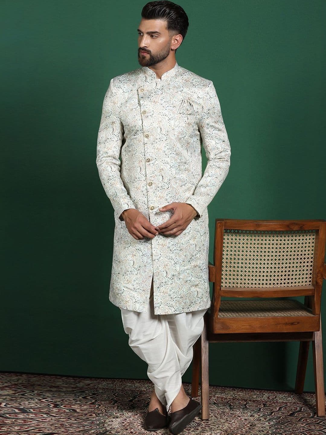 SOURAGYA Embroidered Mandarin Collar Sherwani - view 1