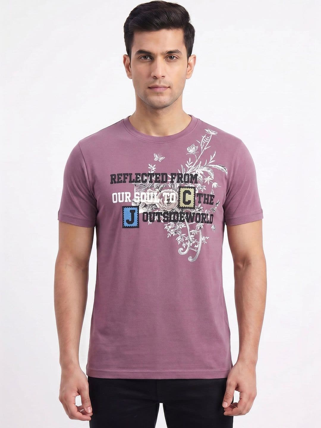 Plugin Violet Typography Round Neck T-shirt - view 1