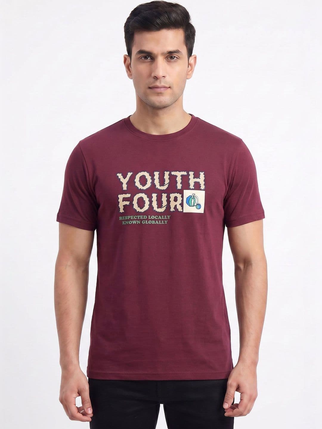 Plugin Maroon Graphic Round Neck T-shirt - view 1