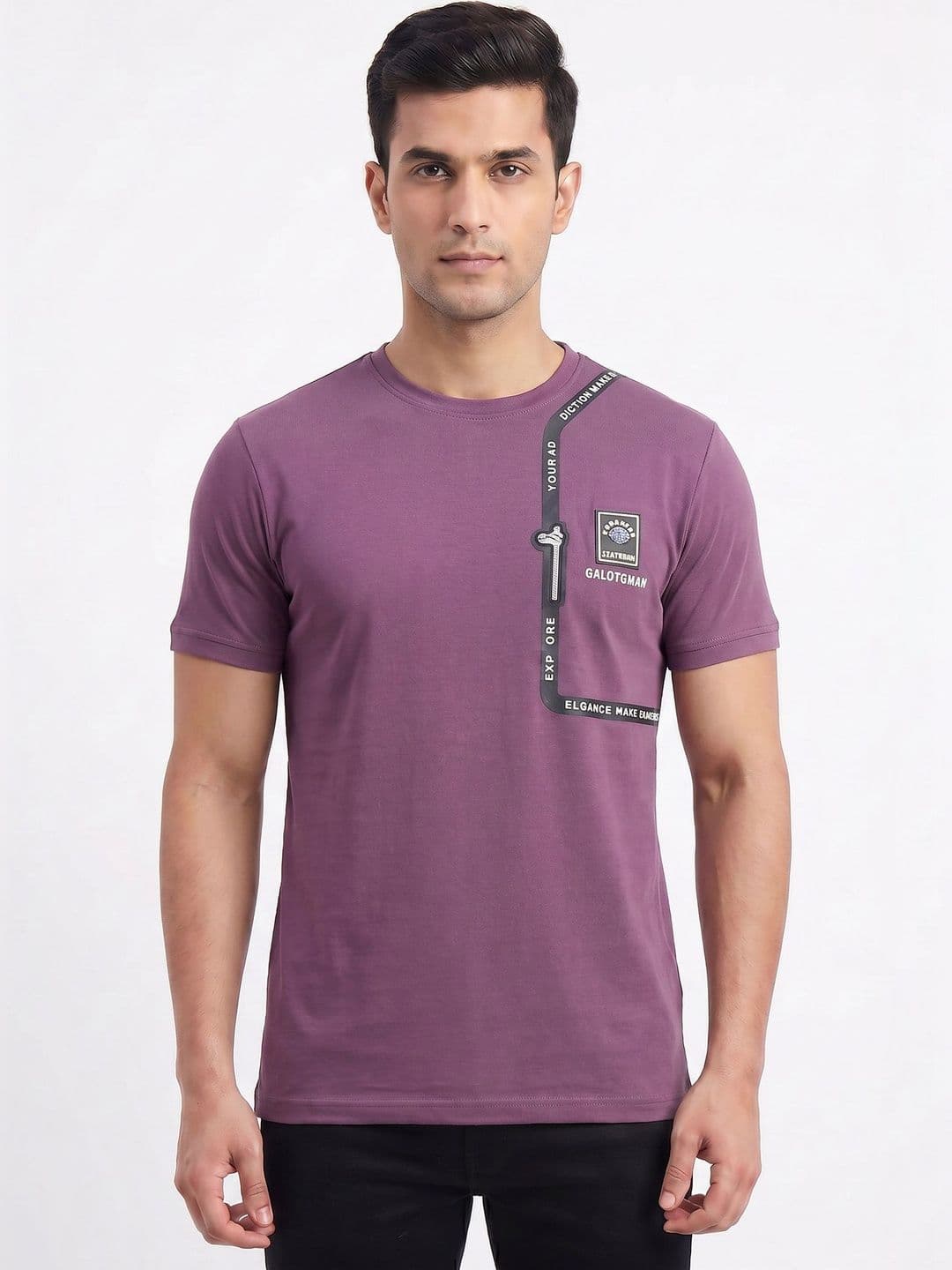 Plugin Violet Round Neck Typography T-shirt - view 1