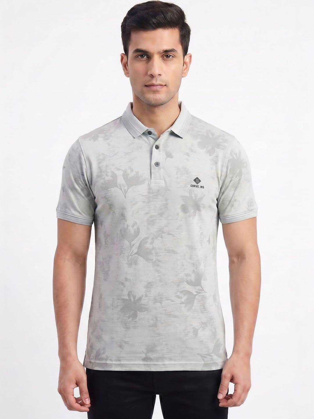Plugin Men Floral Printed Polo Collar T-shirt - view 1