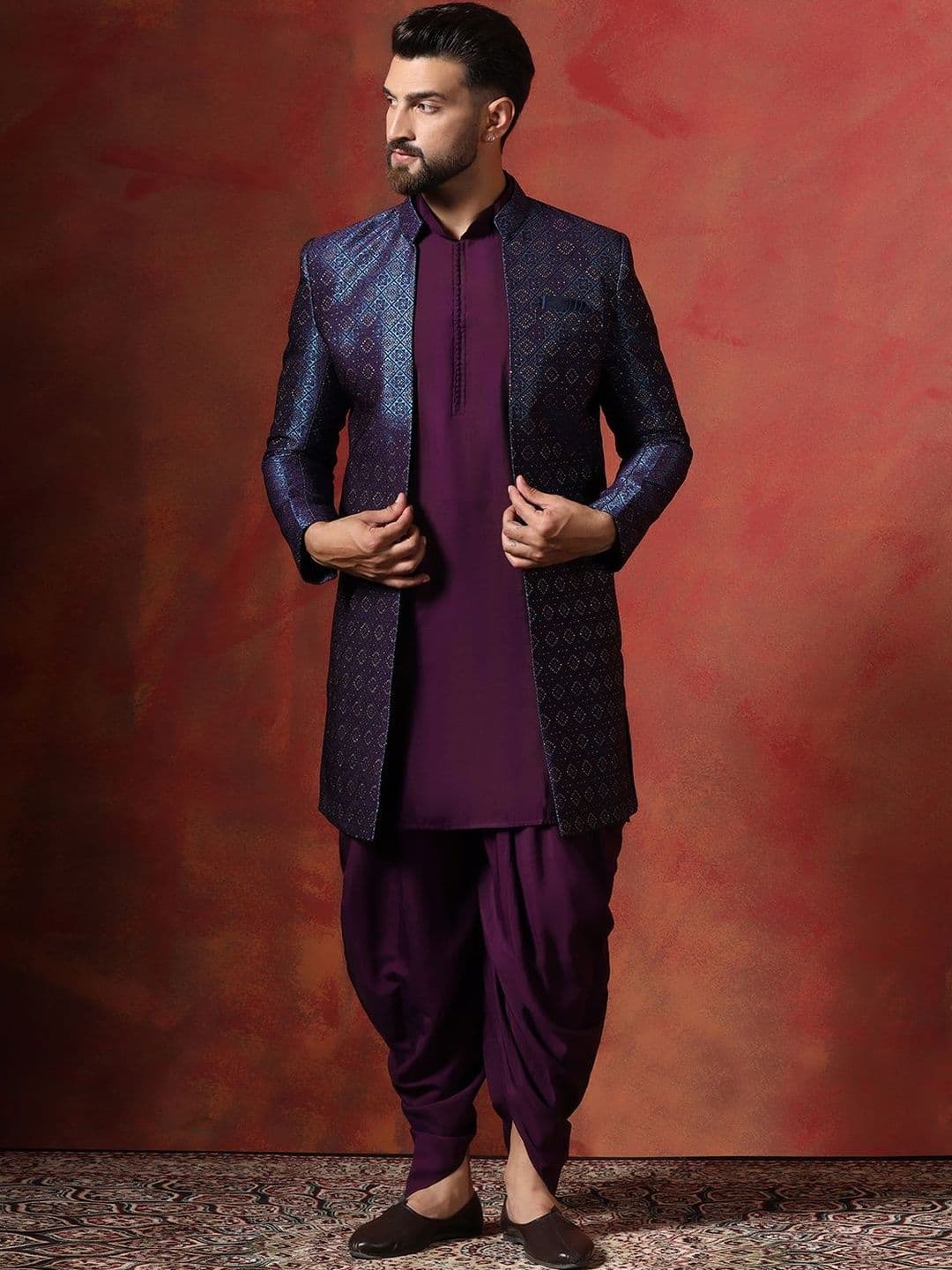 SOURAGYA Embroidered Mandarin Collar Sherwani - view 1
