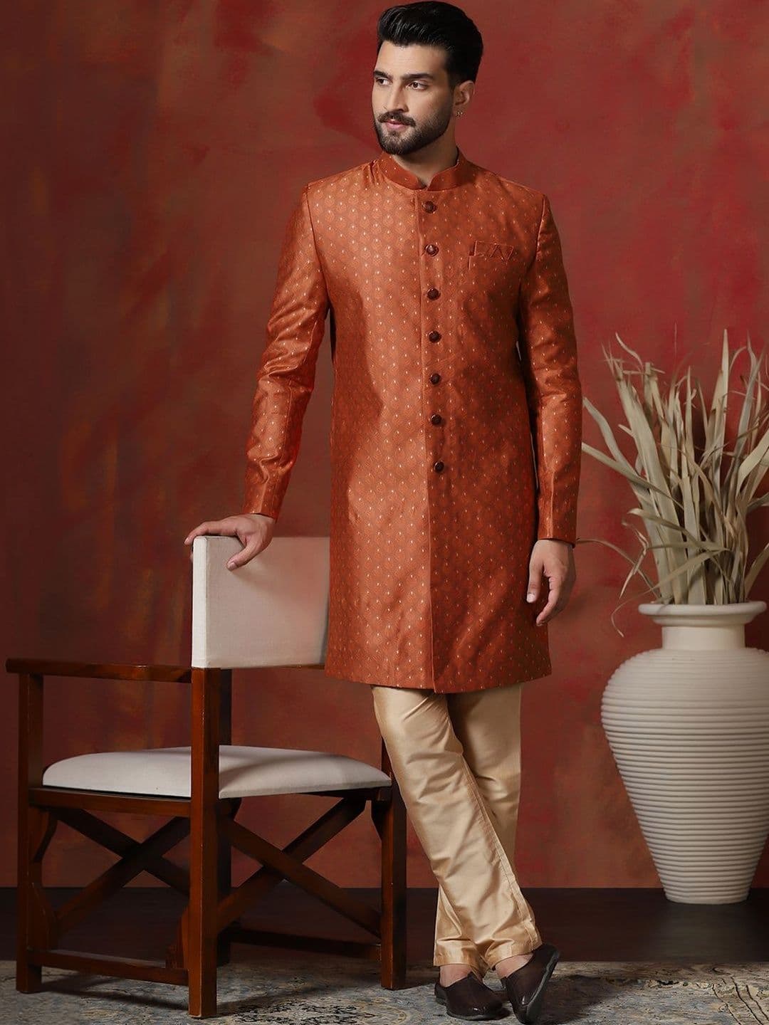 SOURAGYA Embroidered Mandarin Collar Sherwani - view 1