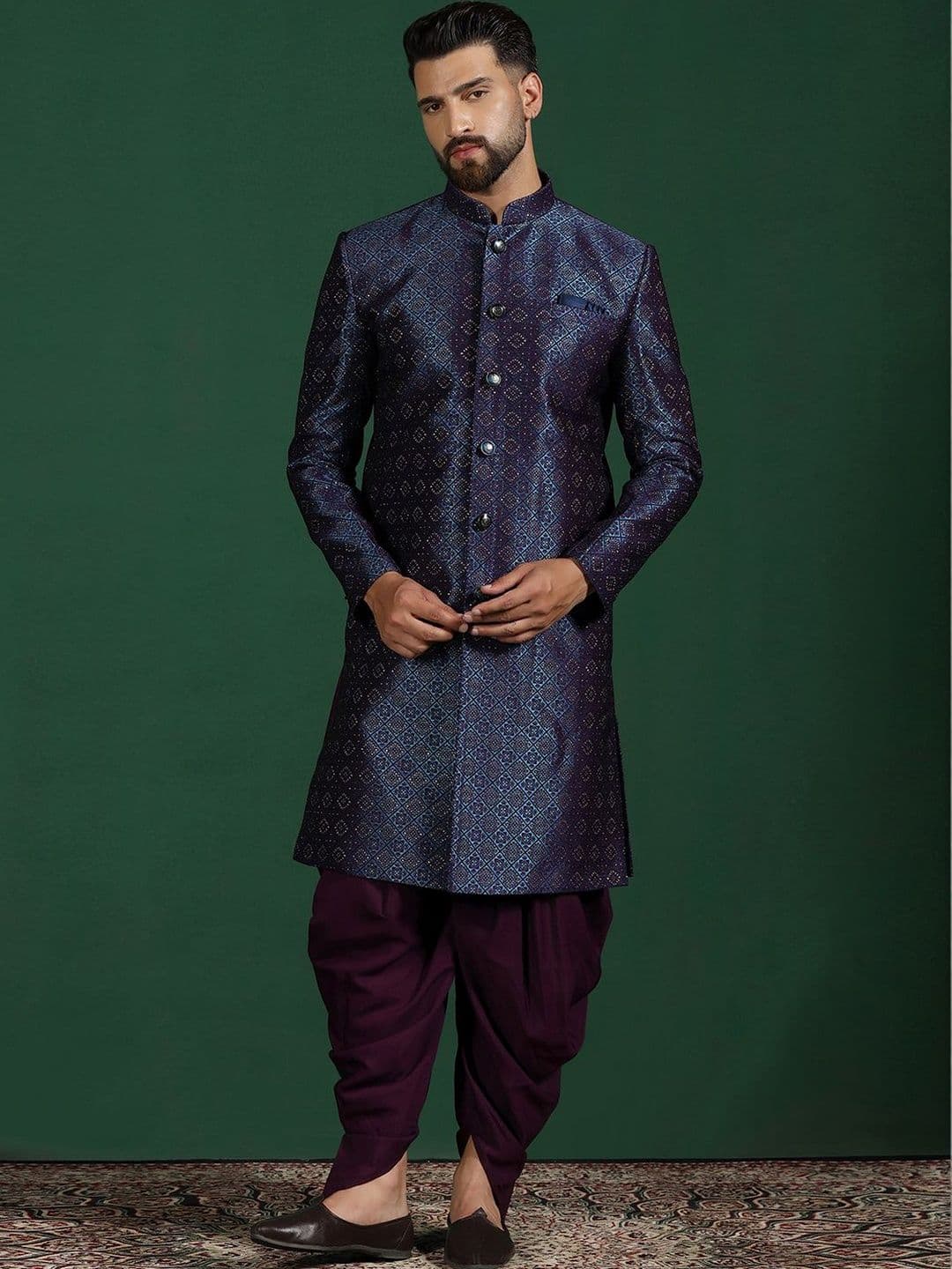 SOURAGYA Embroidered Mandarin Collar Sherwani - view 1