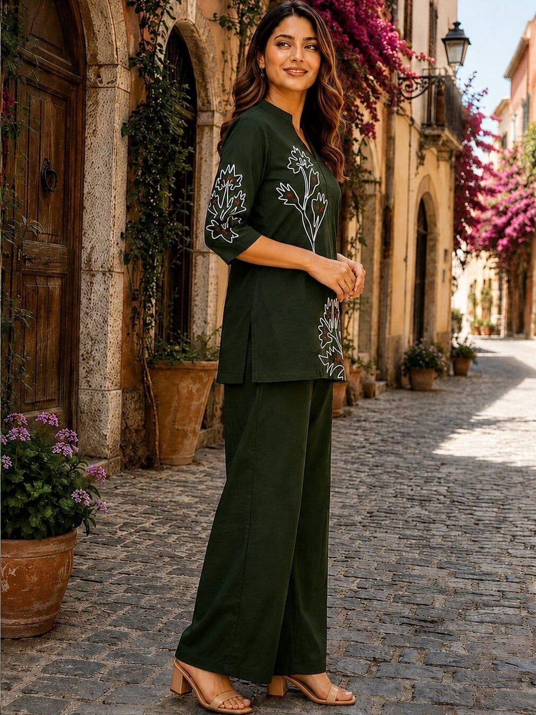 Berrylicious Floral Cotton Embroidered Tunic with Palazzos - view 1