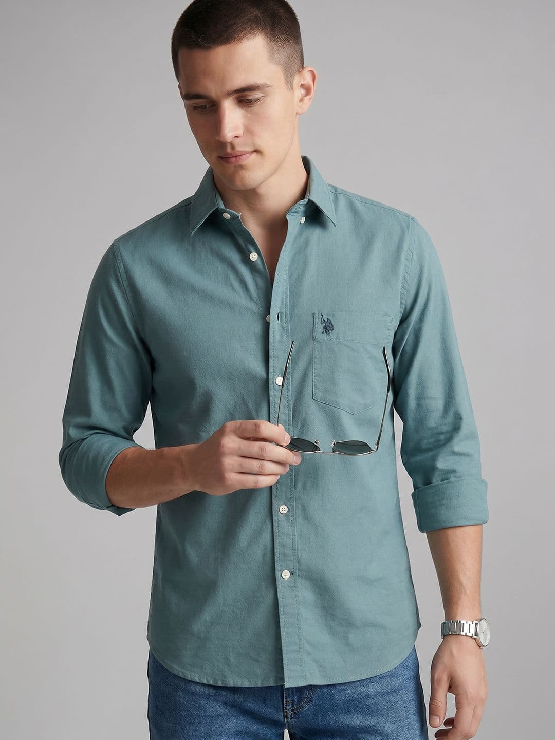 U.S. Polo Assn. Spread Collar Pure Cotton Tailored Fit Casual Shirt - view 1