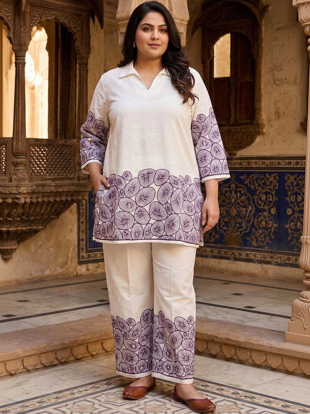 Sztori Cotton Embroidered Tunic with Palazzos - view 1