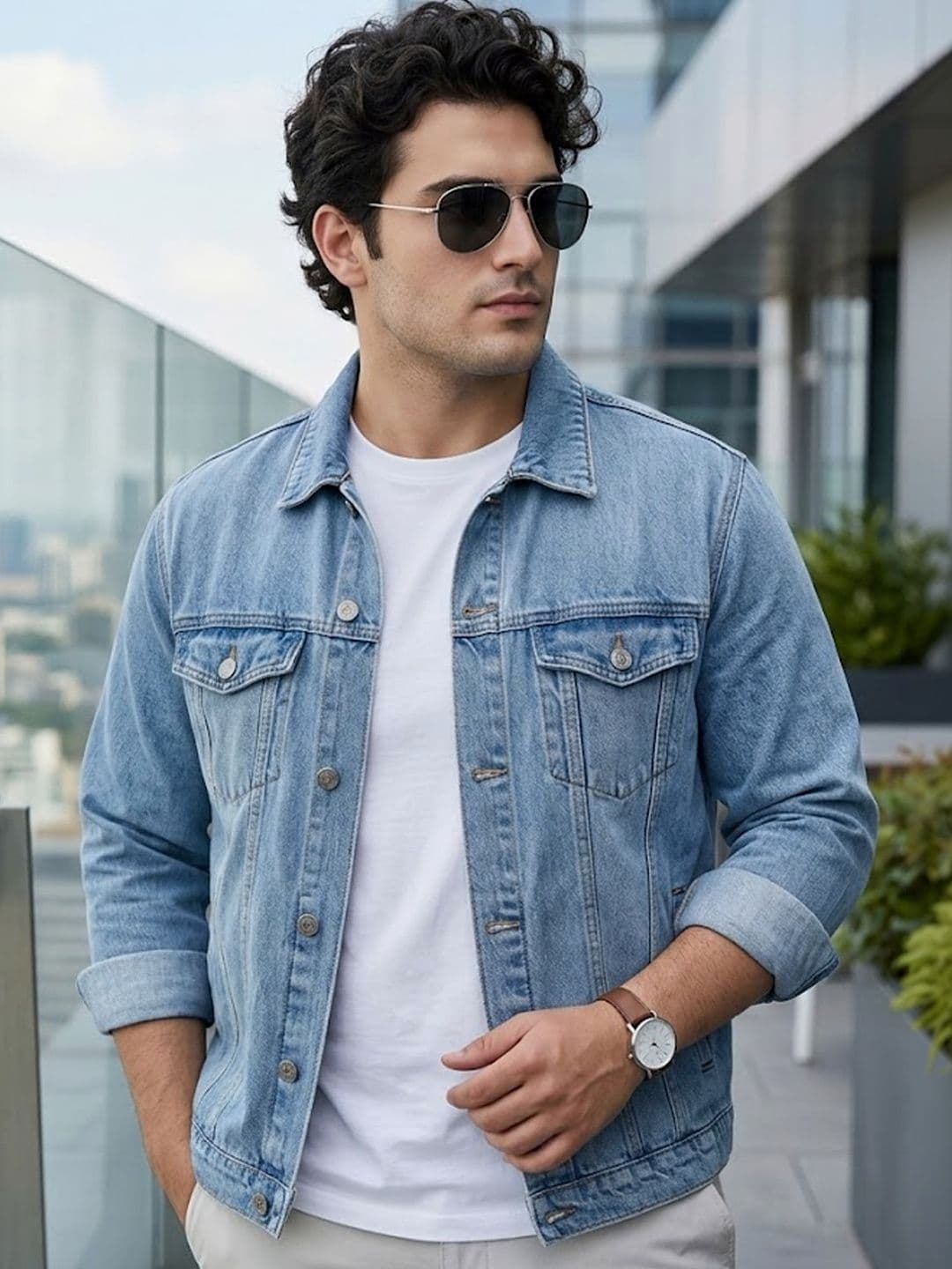 Urbano Plus Men's Light Blue Regular Fit Washed Full Sleeve Denim Jacket - view 1