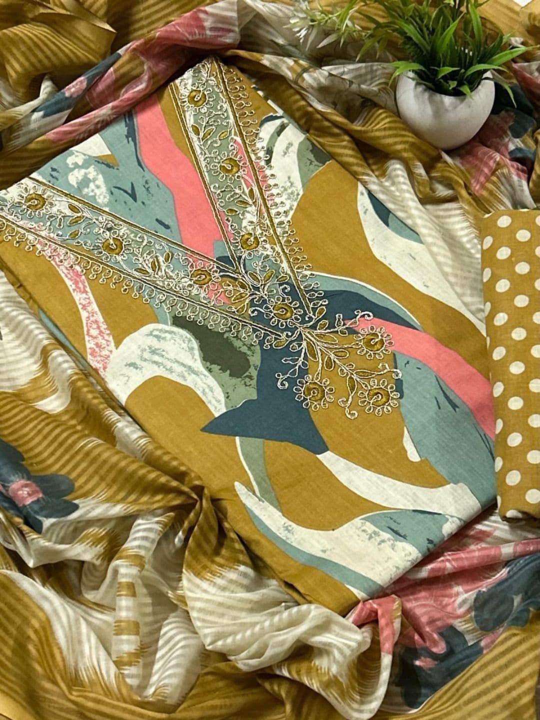 EJS Printed Pure Cotton Unstitched Dress Material - view 1