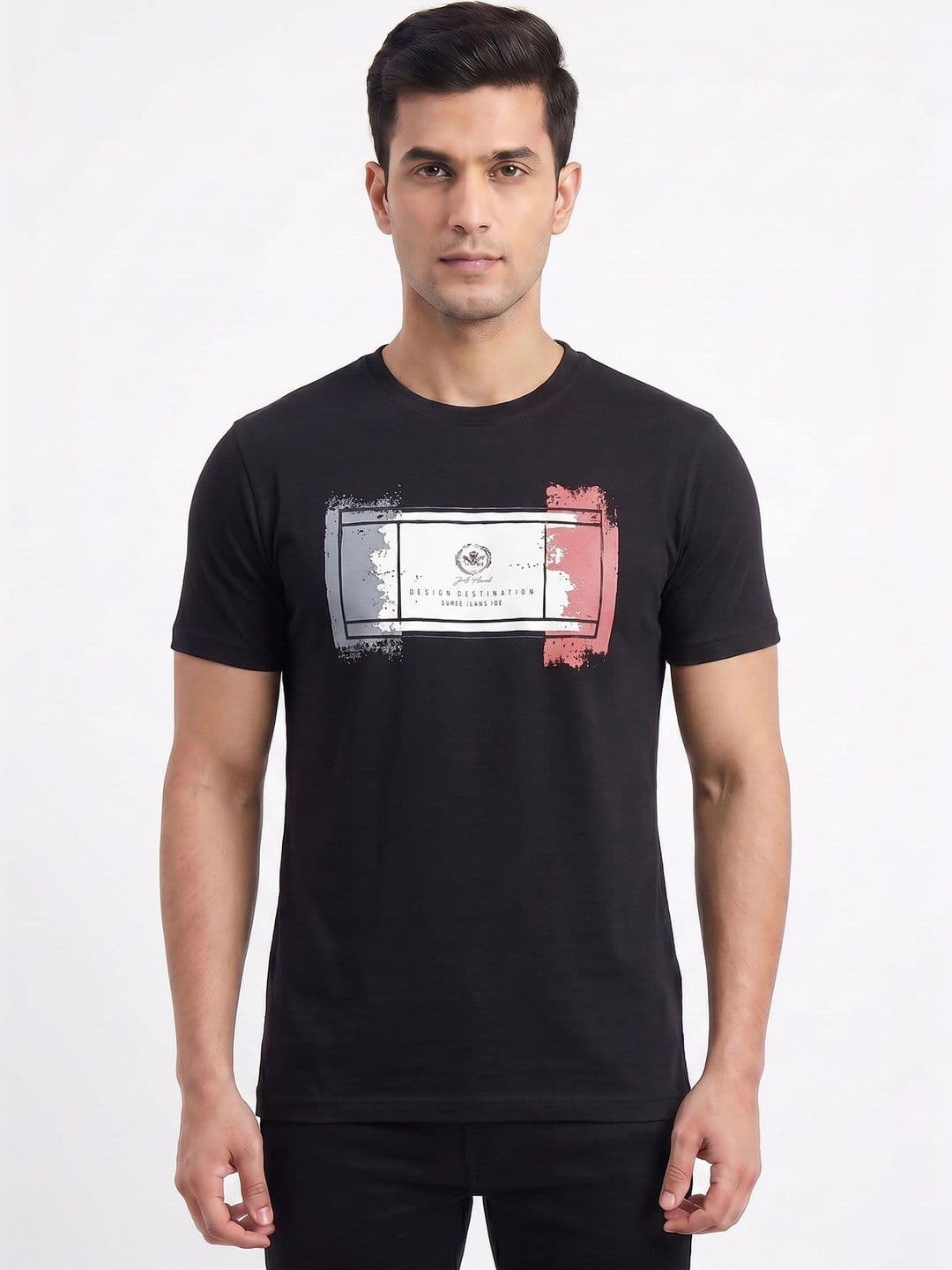 Plugin Black Graphic Round Neck T-shirt - view 1