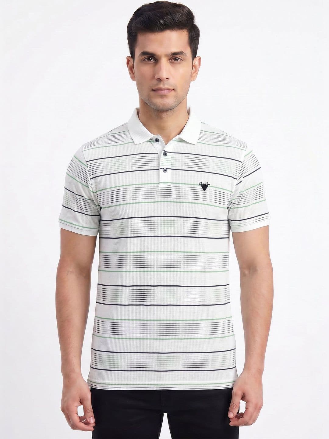 Plugin Men Striped Polo Collar T-shirt - view 1