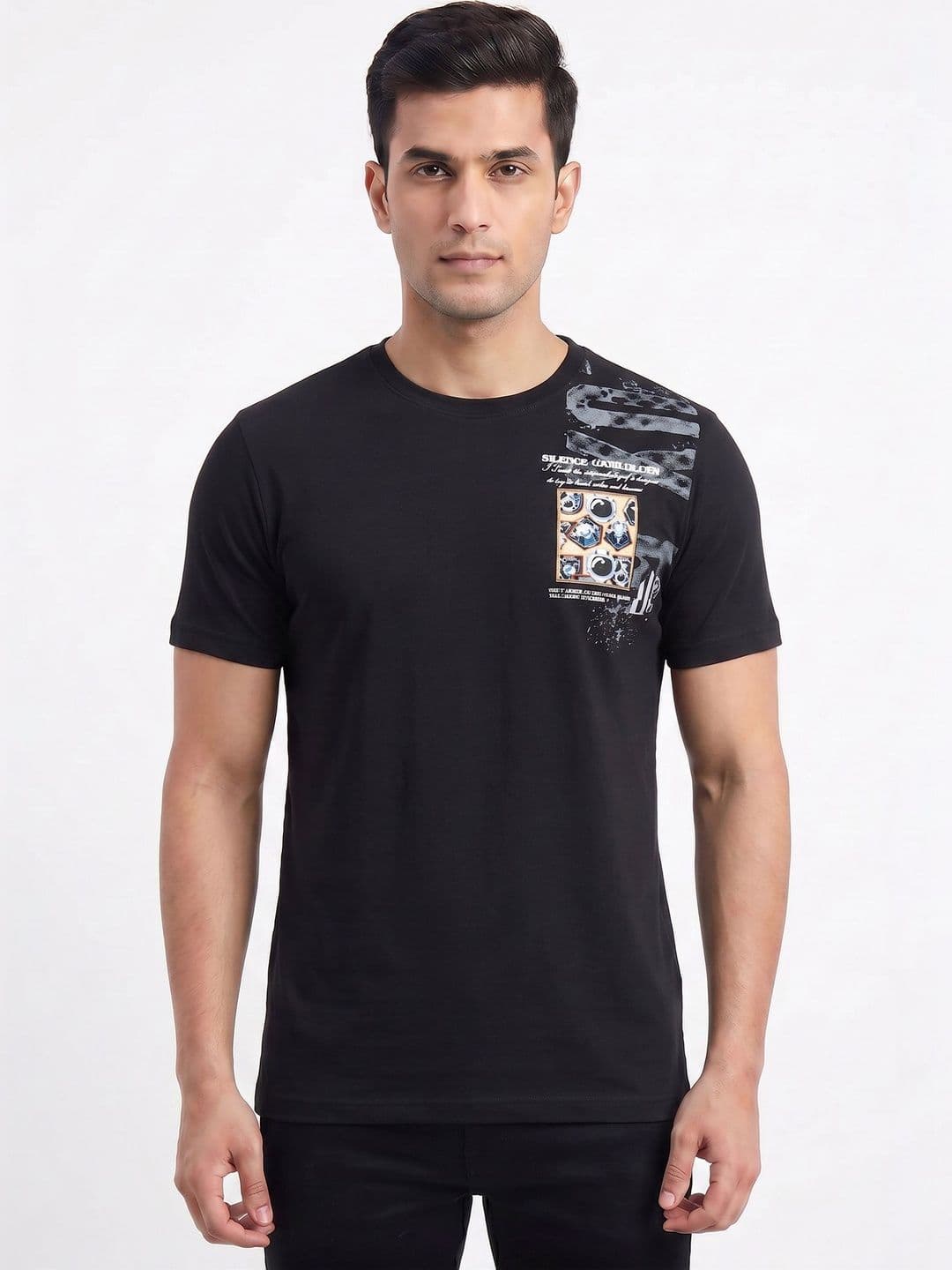 Plugin Men's Black Graphic Round Neck T-shirt - view 1