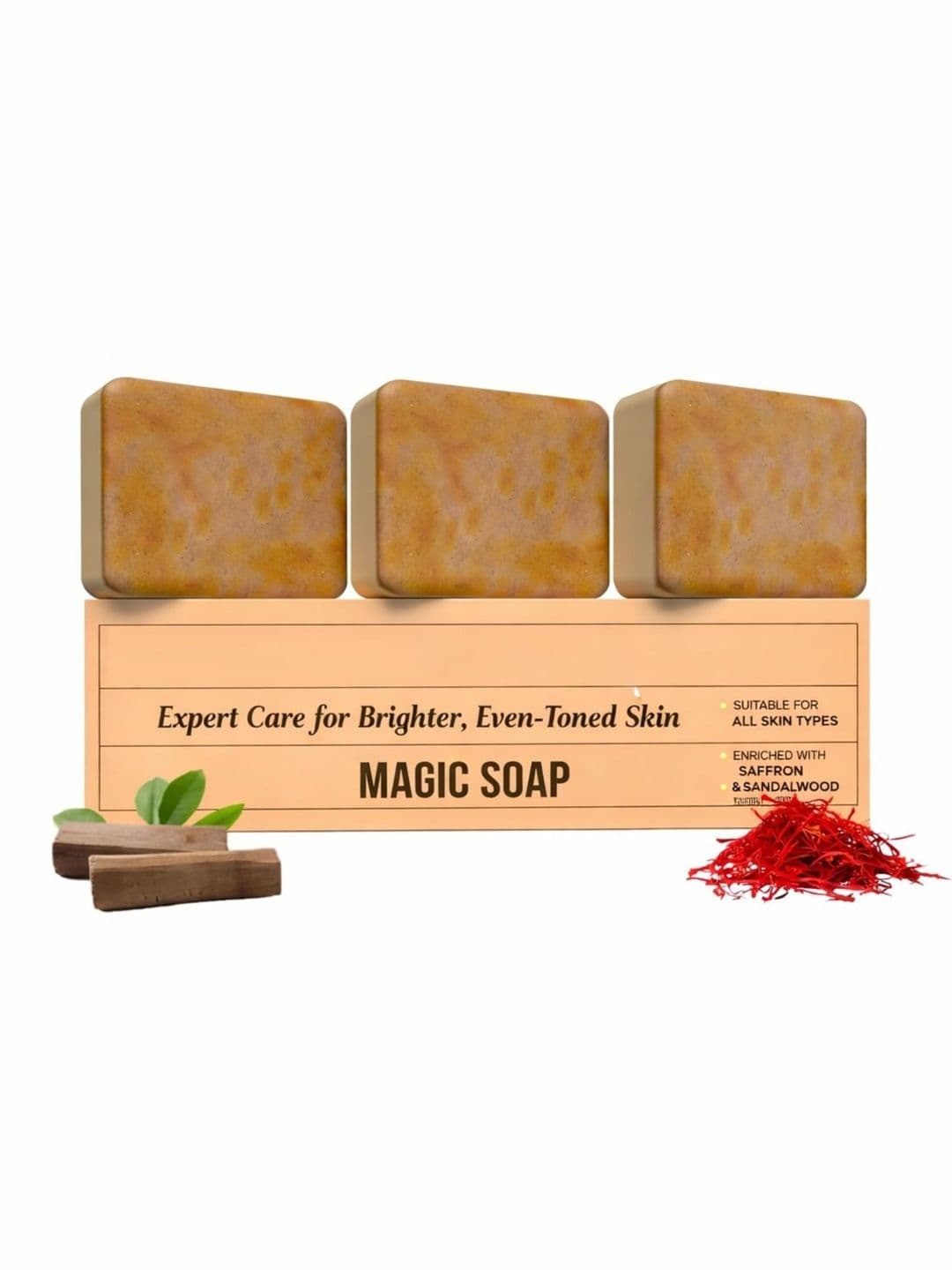 MAQOiW Set Of 3 Sandalwood & Saffron Magic Soaps - 100 g Each - view 1