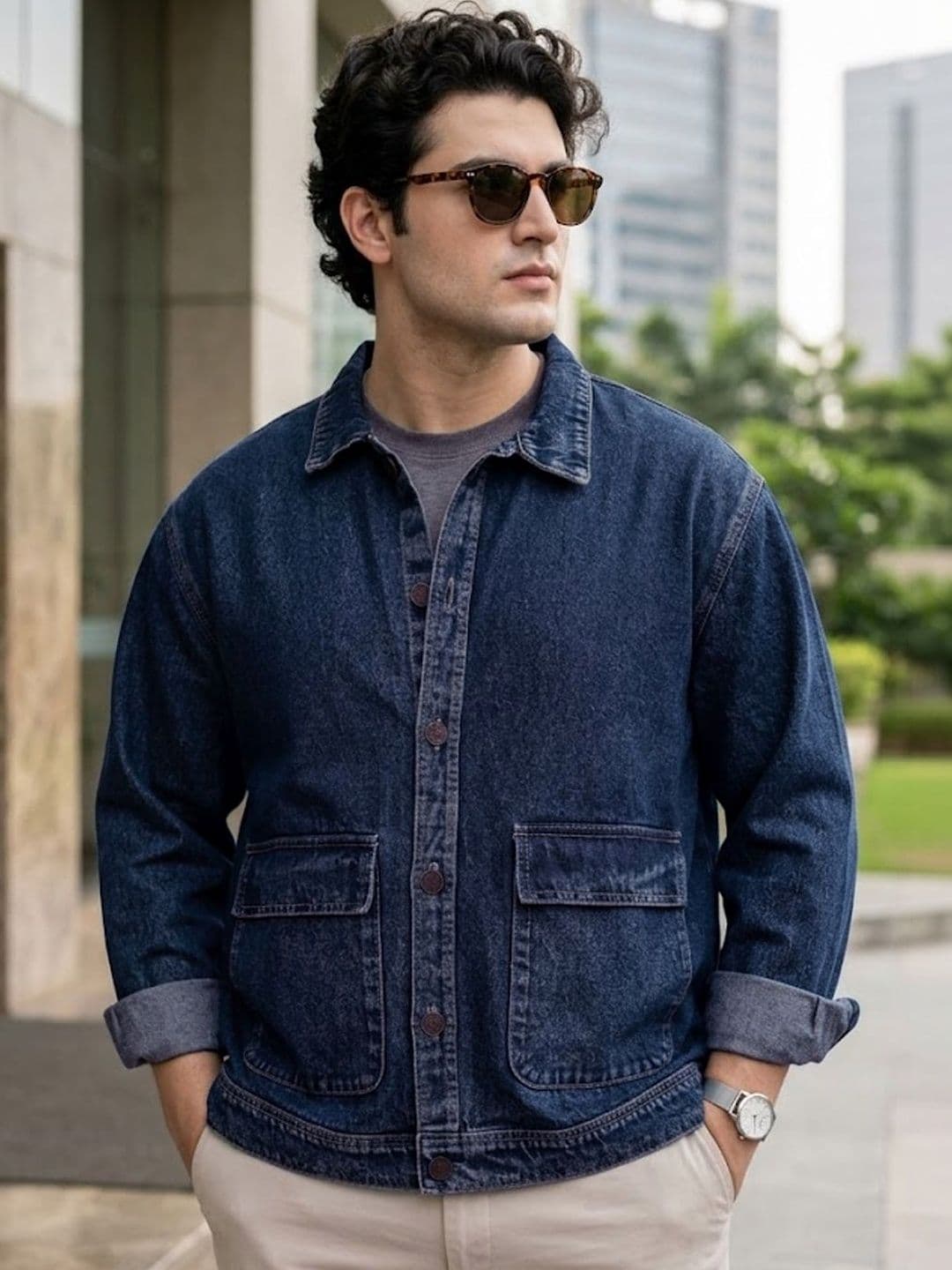 Urbano Plus Men Plus Size Spread Collar Solid Denim Jacket - view 1