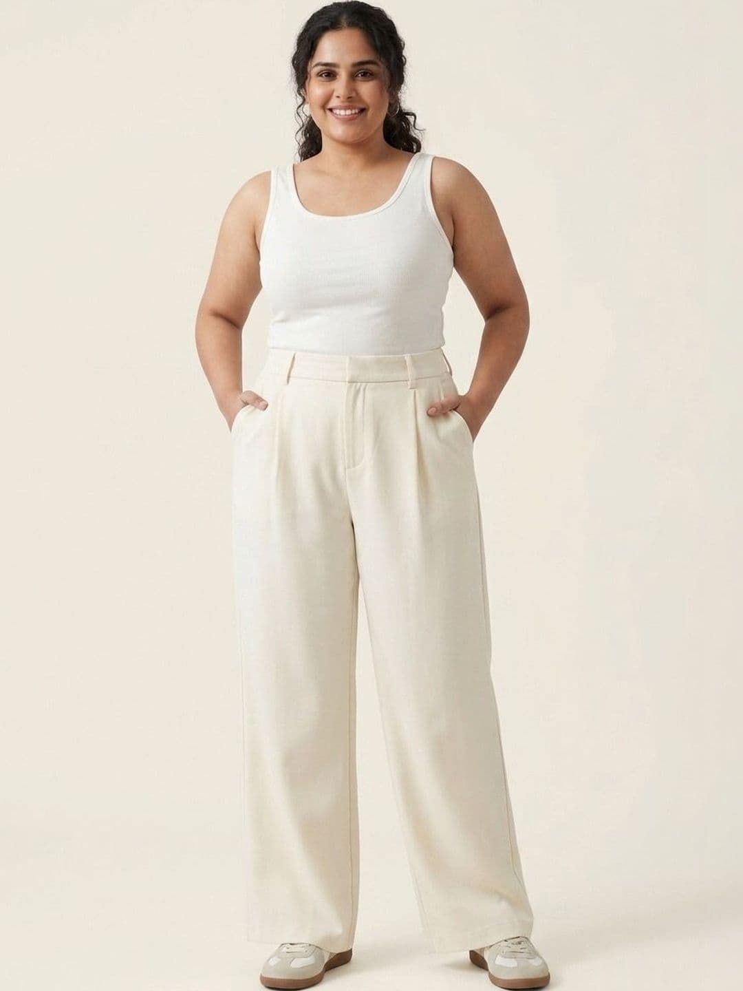SQew Women Relaxed Loose Fit High-Rise Easy Wash Pleated Trousers - view 1