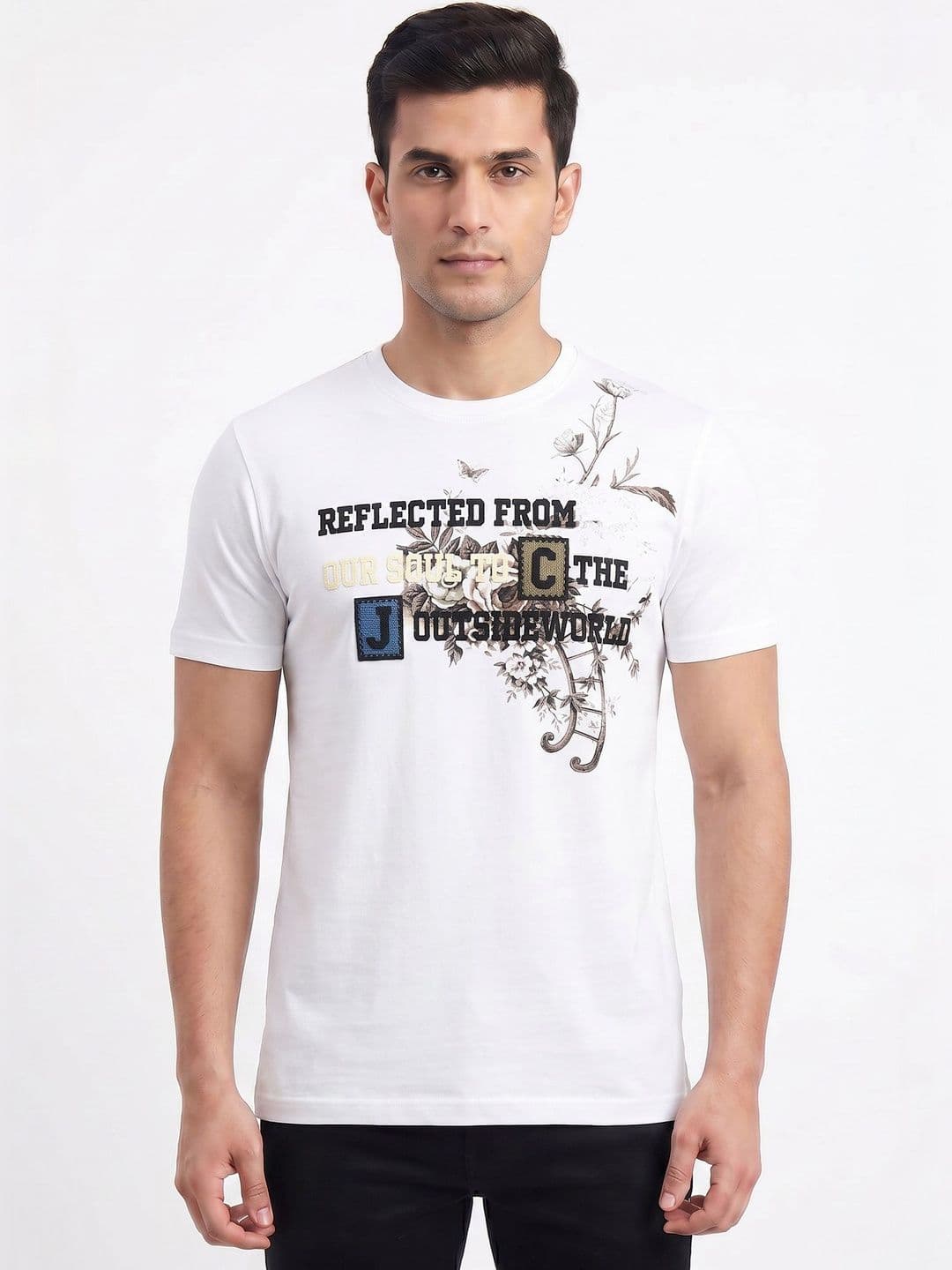 Plugin Men's White Typography Round Neck T-shirt - view 1