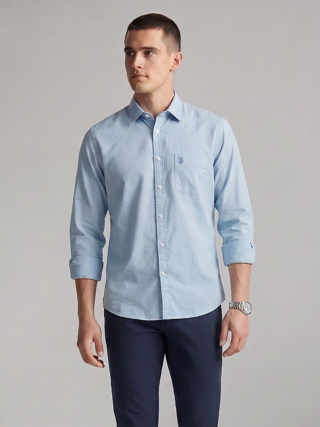 U.S. Polo Assn. Spread Collar Pure Cotton Tailored Fit Casual Shirt - view 1