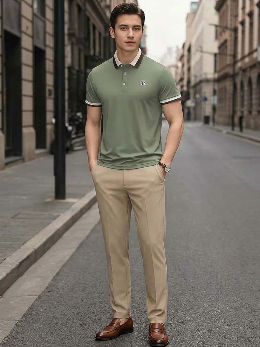 Moda Rapido Men Brand Logo Polo Collar Pockets T-shirt - view 1