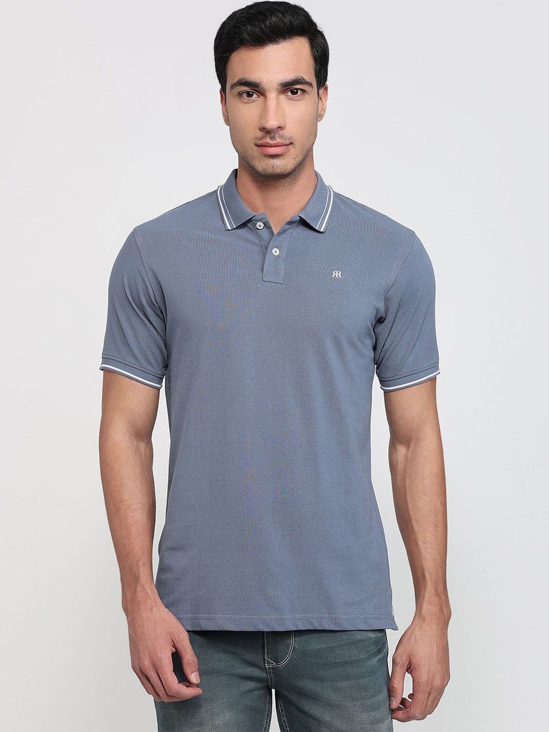 Raymond Men Brand Logo Polo Collar Pure Cotton Slim Fit T-shirt - view 1