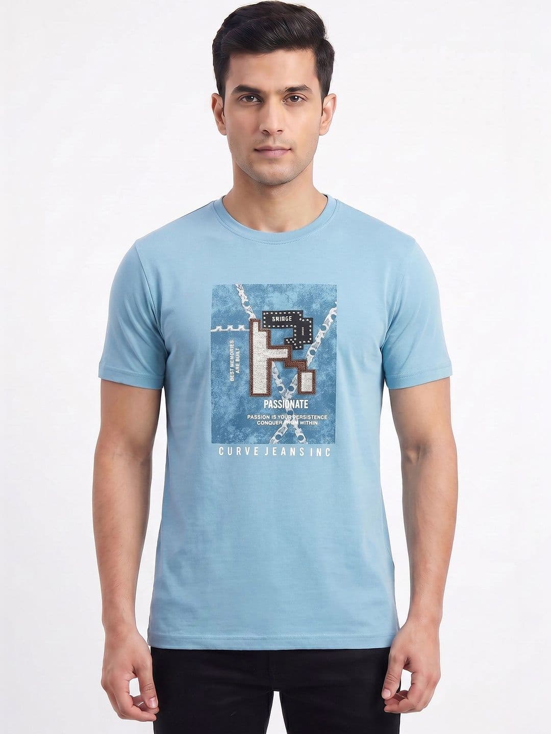 Plugin Men's Blue Graphic Round Neck T-shirt - view 1