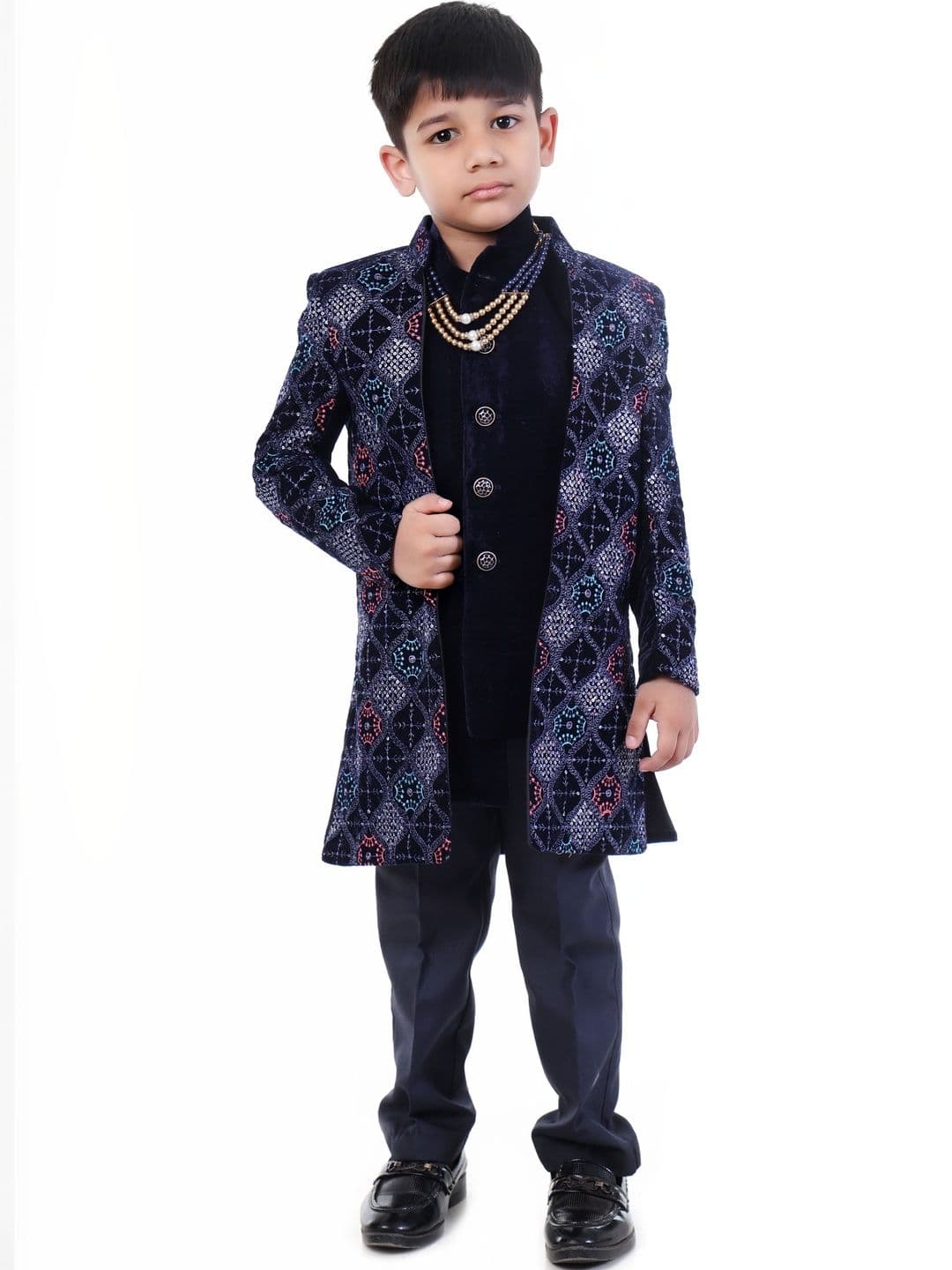 Huggle Boo Boys Embroidered Mandarin Collar Sherwani - view 1