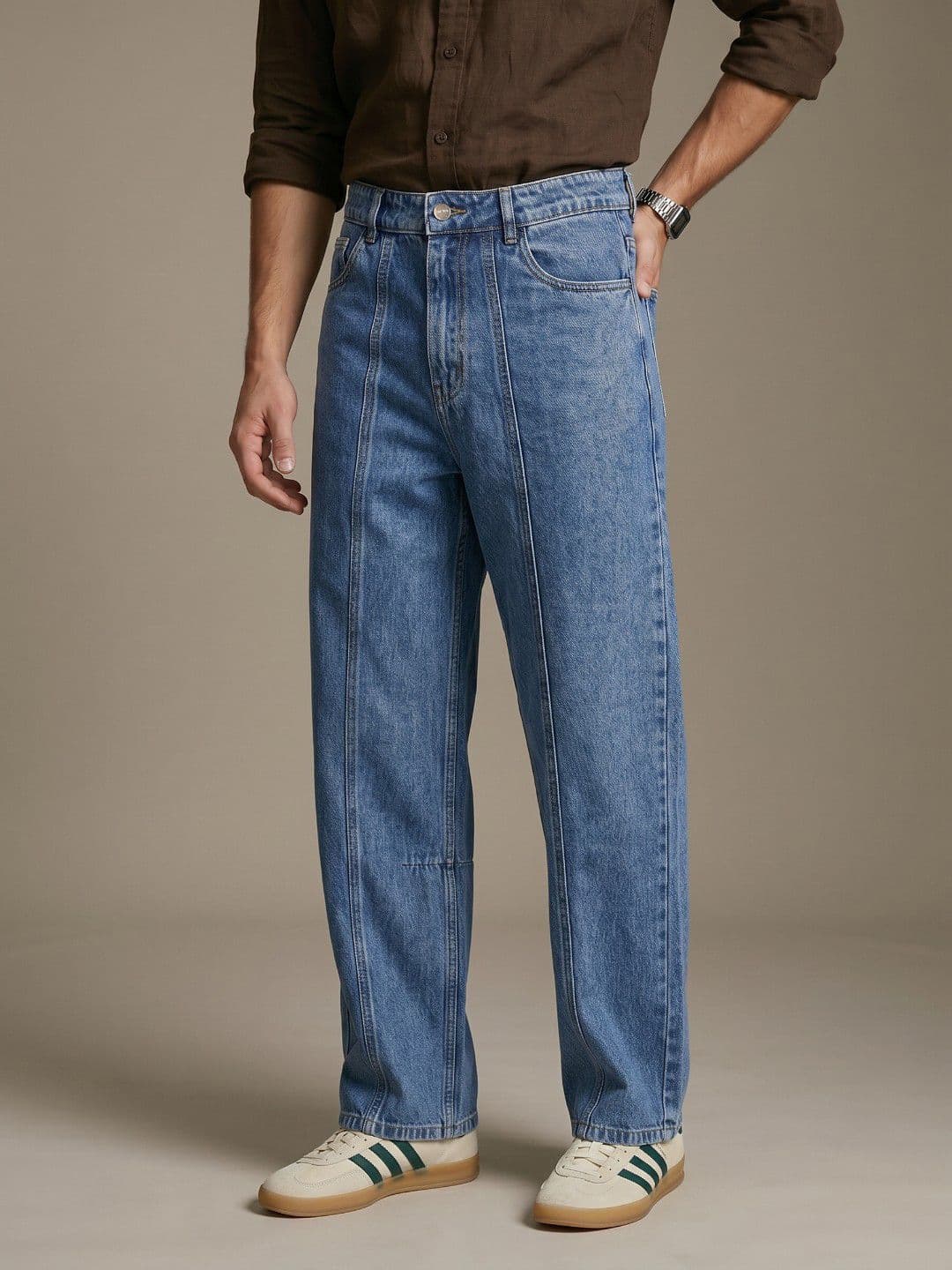 glitchez Men Wide Leg Mid-Rise Light Fade Jeans - view 1