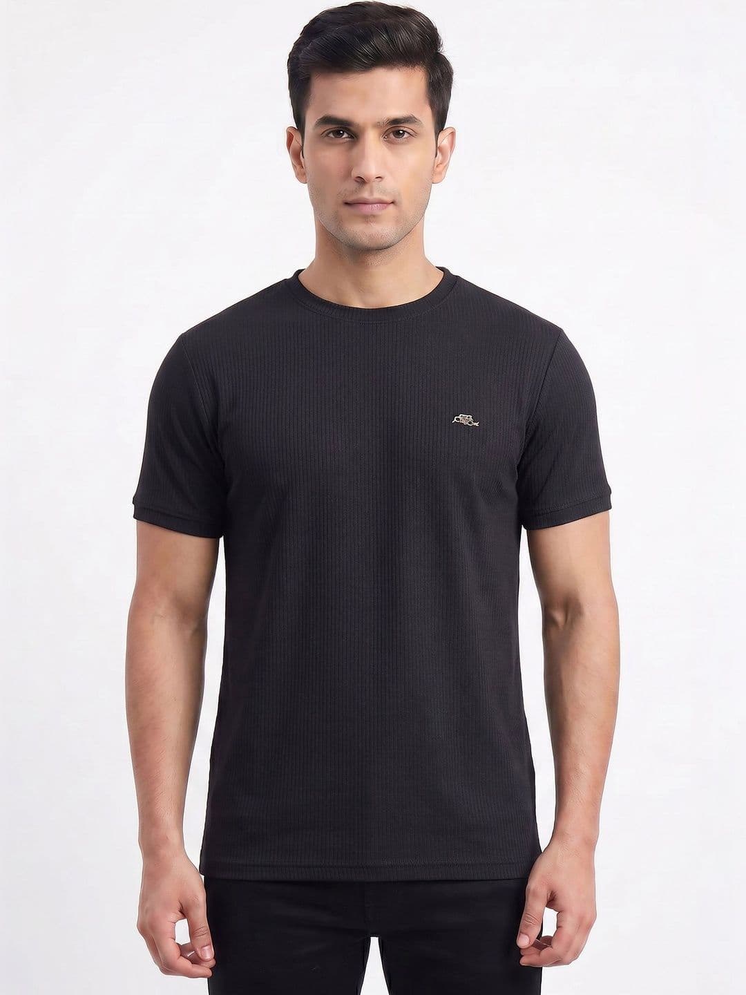 Plugin Men's Black Round Neck Regular Fit T-shirt - view 1