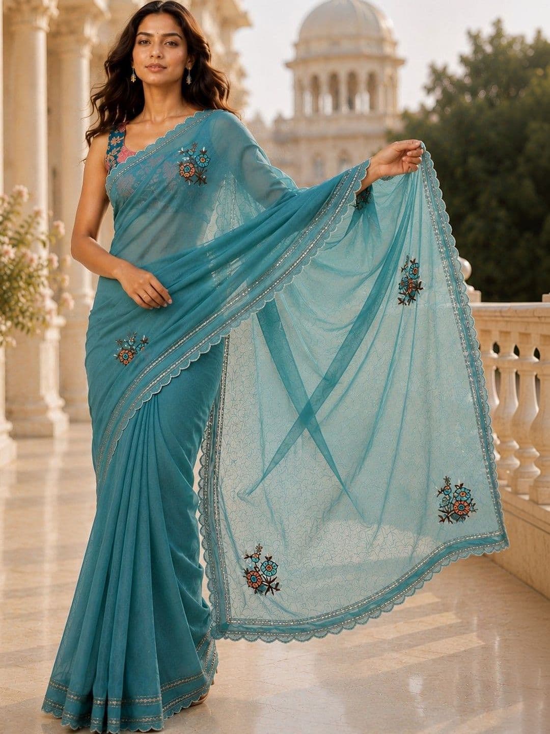 HERE&NOW Embellished Embroidered Saree - view 1