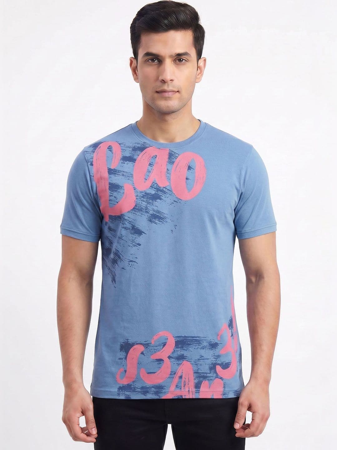 Plugin Men's Blue Typography Round Neck T-shirt - view 1